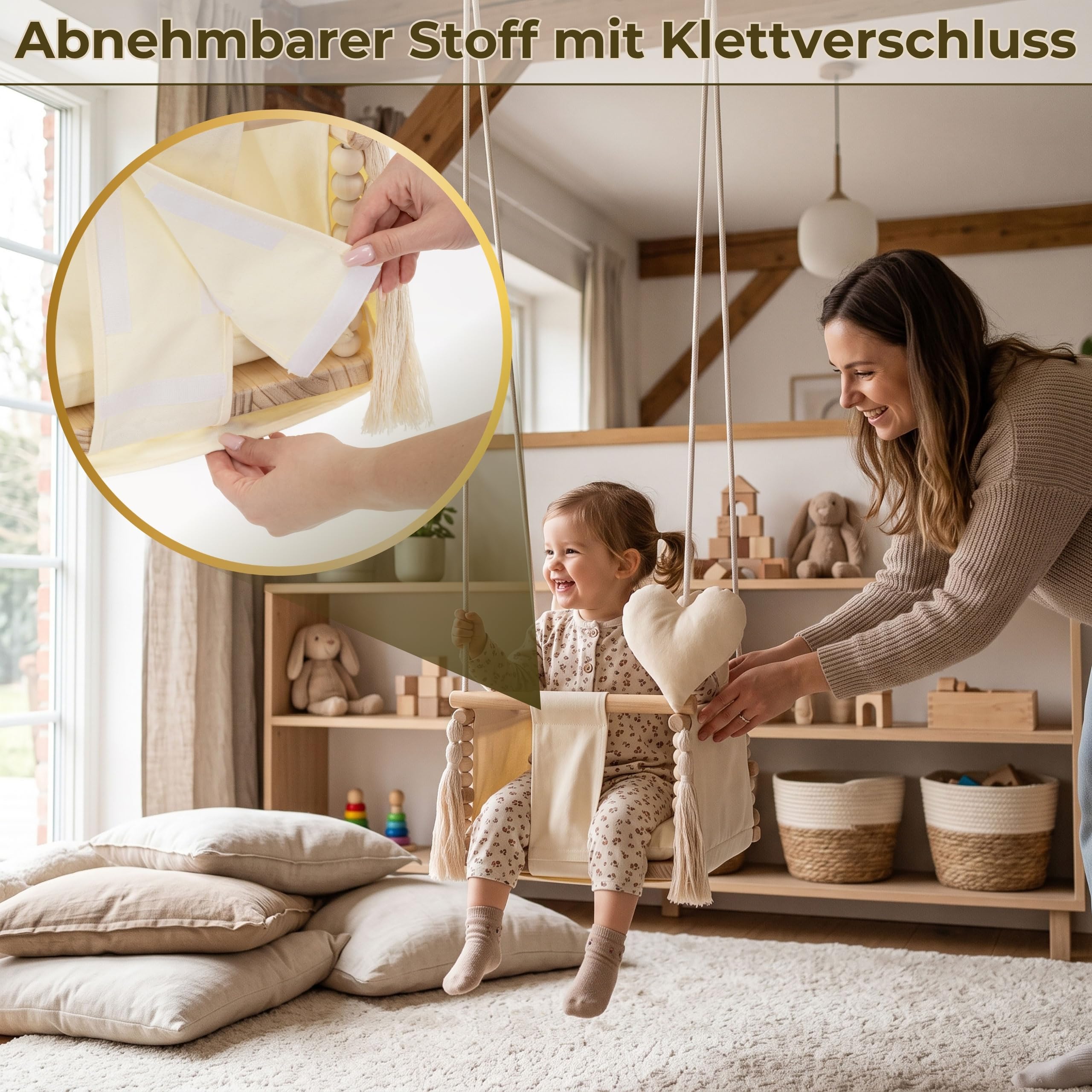 Kinderschaukel Holz 35x35 cm mit Sicherheitsgurt Bär Design rosa SPRINGOS