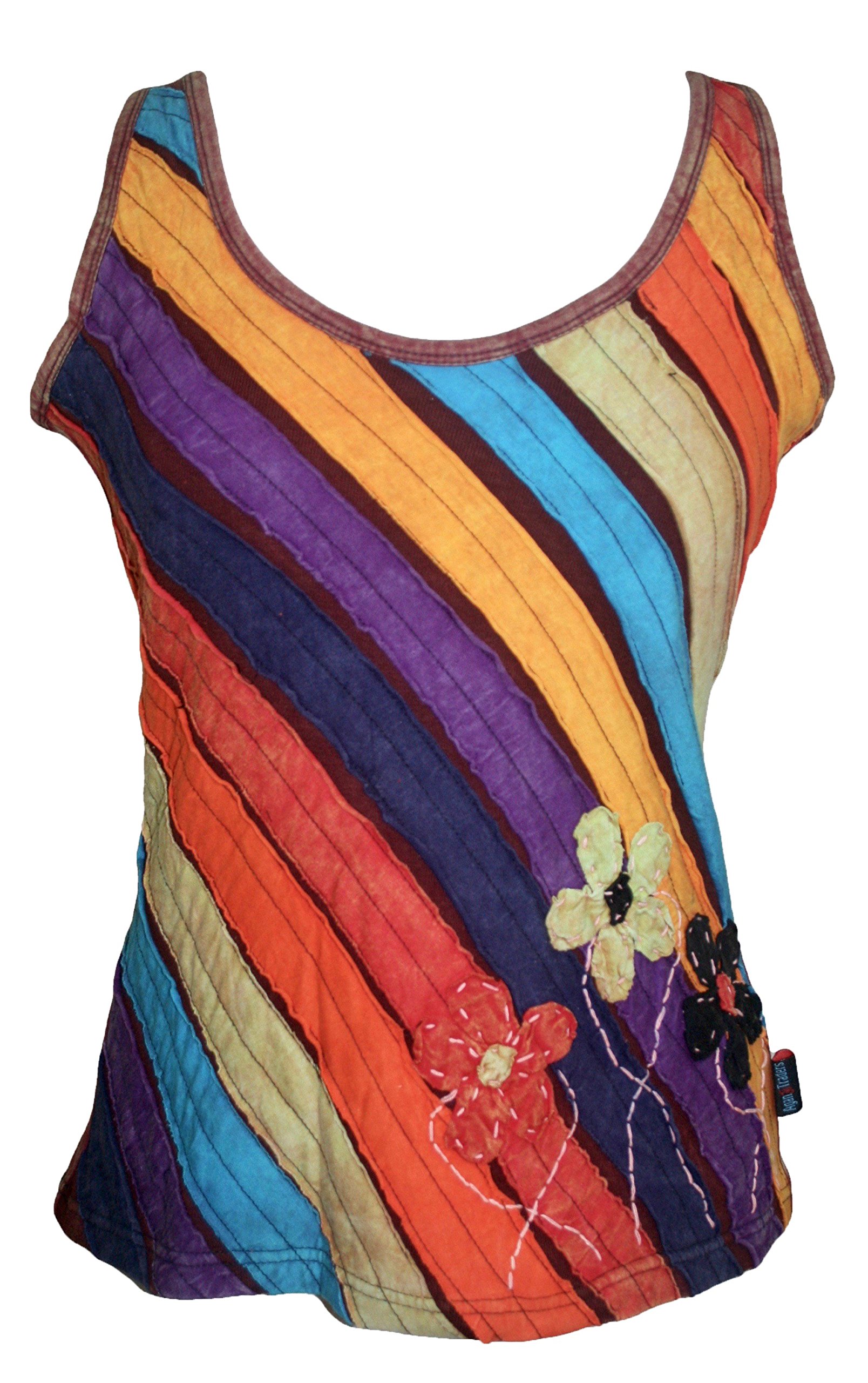 Agan Traders 2025 Spring Summer Knit Stretchy Rib Cotton Funky Boho Gypsy Patchwork Summer Tank Top Cami