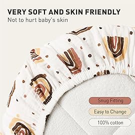 Muslin Bassinet Fitted Sheets, 2 Pack for Baby Boy and Girl, Soft Breathable Stretchy Baby Pad/Mattress Sheet Set, Universal Fit for Hourglass Oval and Rectangle Bassinet Mattress (Cute Rainbow)