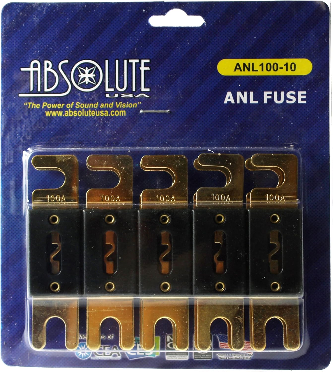 Absolute USA ANL100-10 10 Pack ANL 100 Amp Gold Plated Fuse