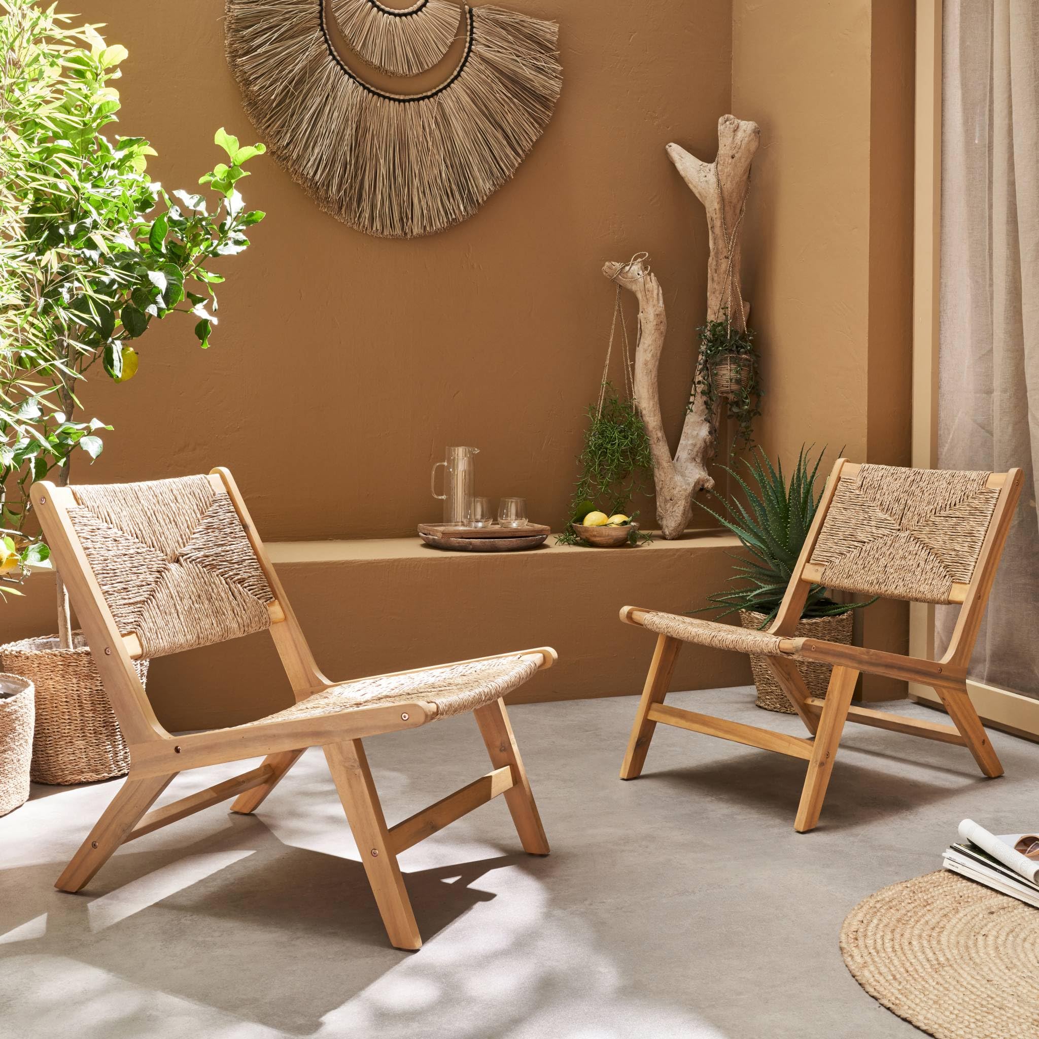 Alice's Garden sweeek - Lot de 2 fauteuils Relax de Jardin en Bois et résine Effet Paille. intérieur/extérieur