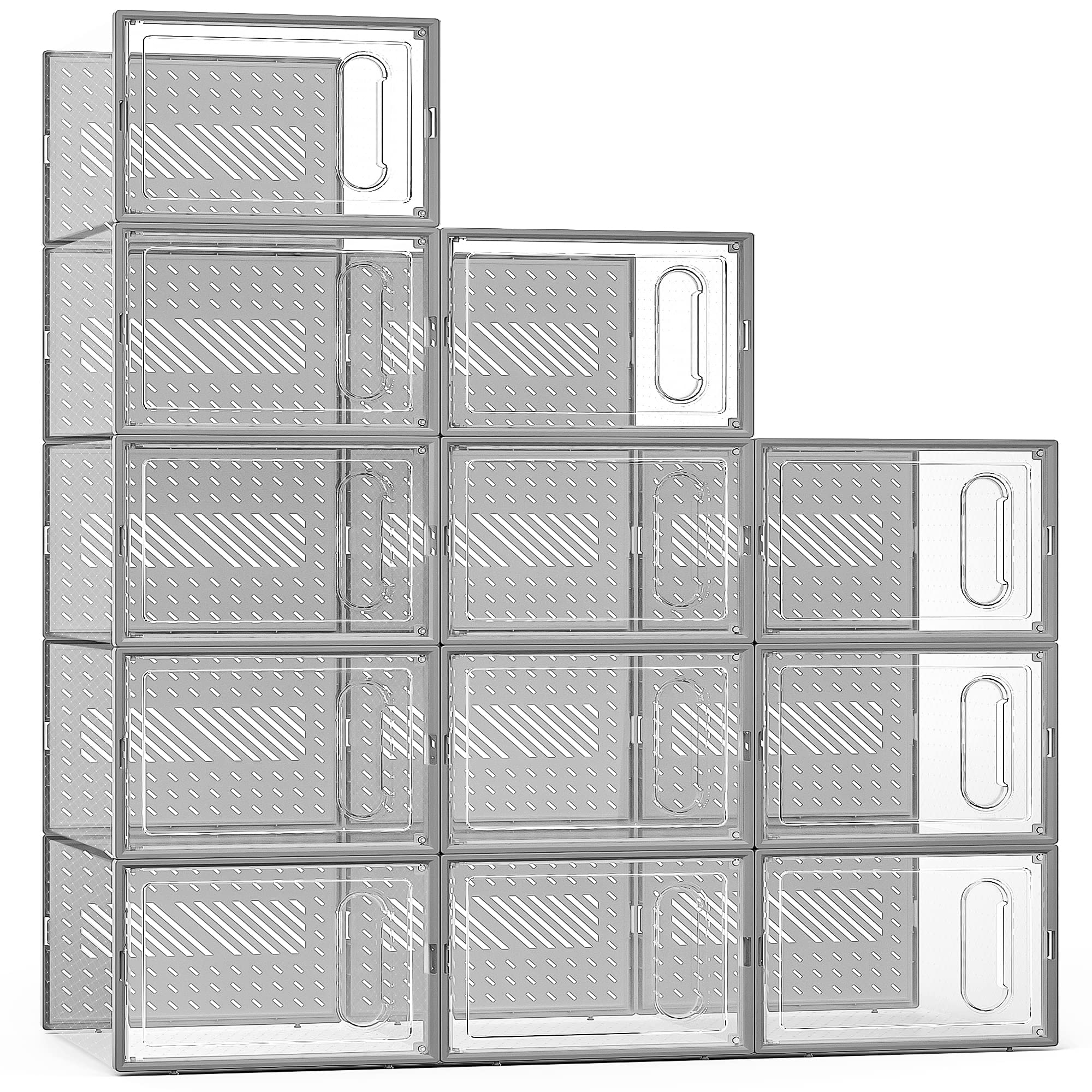 EWONLIFE Large Shoe Storage Box with Door, 12 Pack Clear