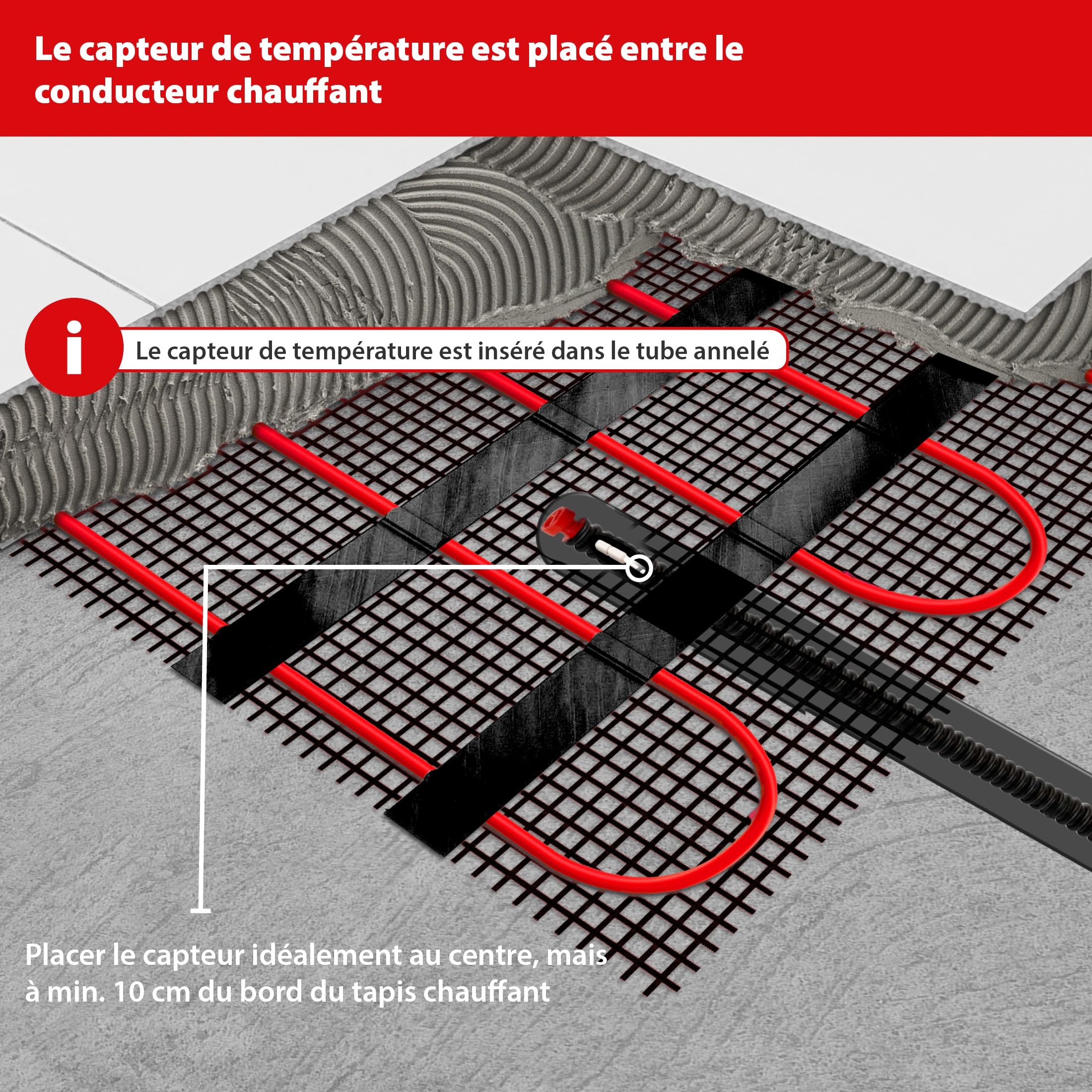 Mi-Heat Chauffage au sol électrique 200 W/m² 3,5 m² - Kit de chauffage au sol - Tapis de compensation - Pour carrelage, vinyle, parquet et stratifié - Avec thermostat M2 WiFi blanc