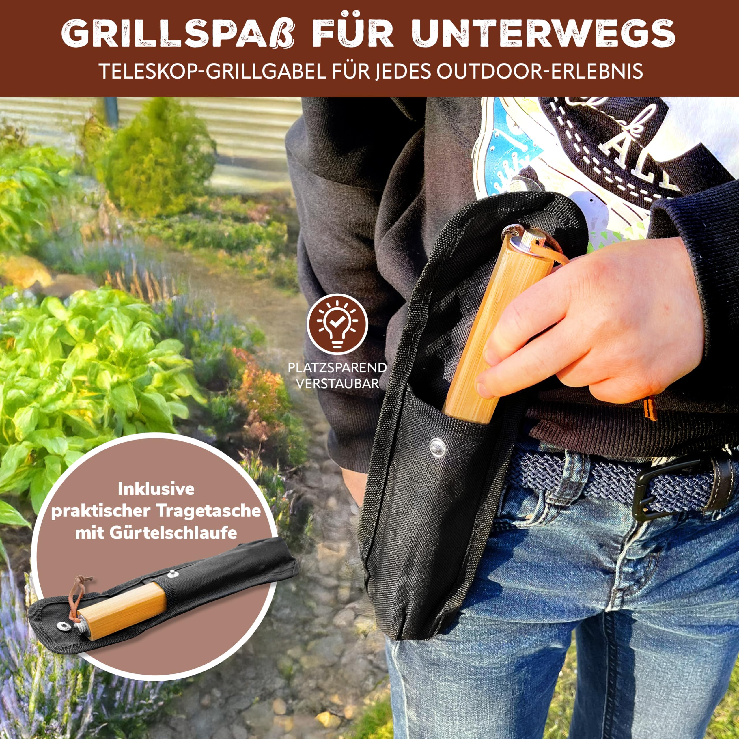bremermann Teleskop-Grillgabel 2er Set // inkl. Tasche // Edelstahl & Bambus // ausziehbar für Marshmallow und Würstchen (4)