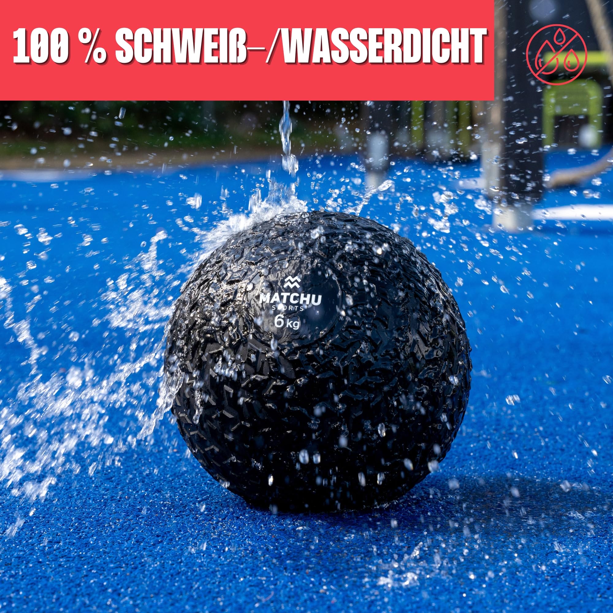 Matchu – Slam Ball - Erhältlich in 3,6,9 und 12 KG - Extra Grip - Wasserdicht - Robustes Design – Schwarz