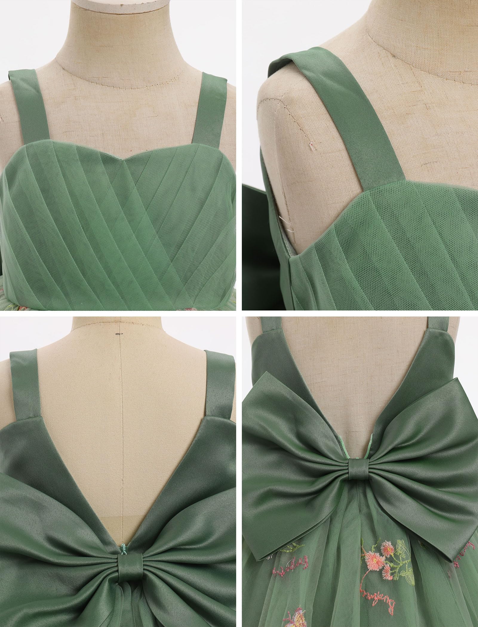 OMEWEE Vestido de flores para niña, con bordado floral, plisado, vestido de tul con volantes, vestido de verano elegante para primera comunión, boda, sesión de fotos