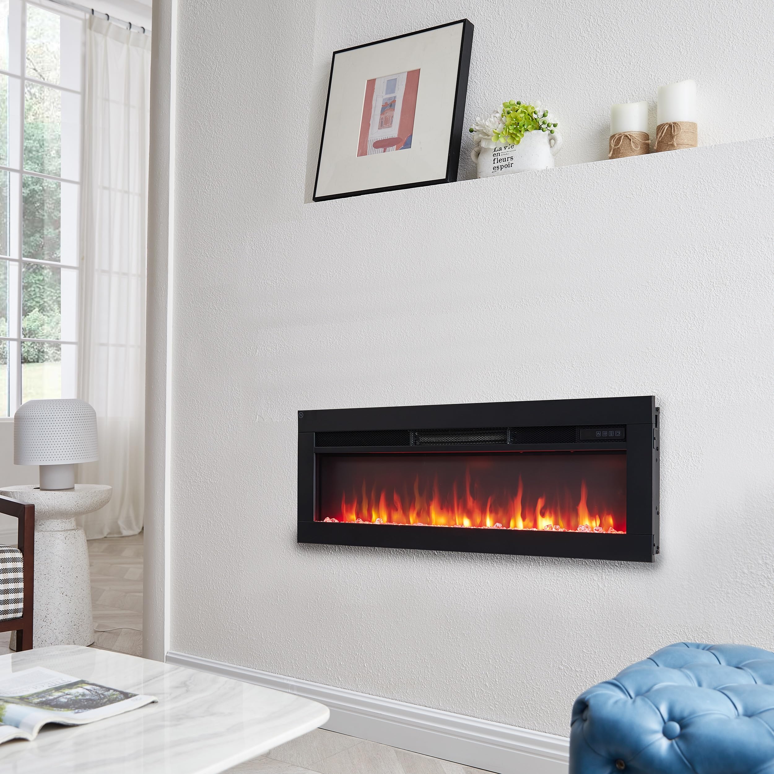 BALDERIA Agnes 36 - Chimenea eléctrica Decorativa de Pared con Efecto Llama LED