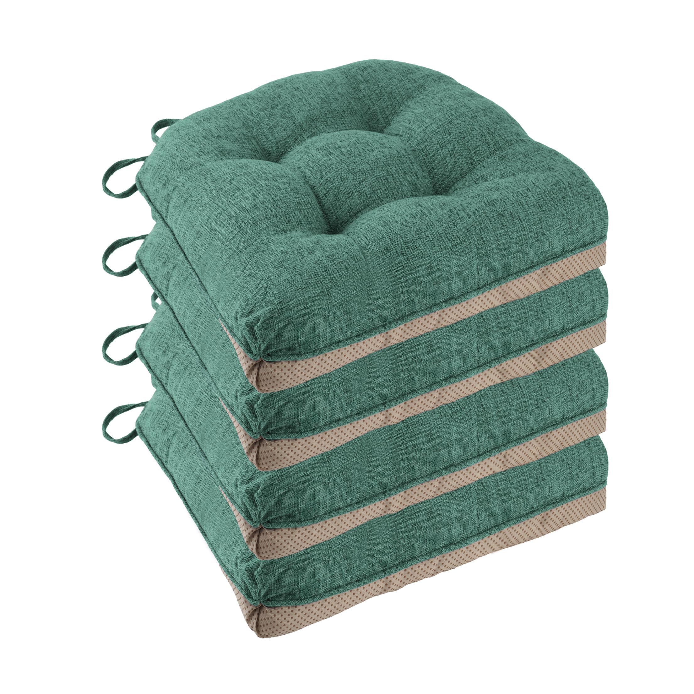 FlyGulls Seat Cushions for Dining Chairs 46x46x8cm Non-Slip Kitchen Chair Cushions Set of 4 Soft Tufted Seat Pads with Ties for Dining Room Office, Green