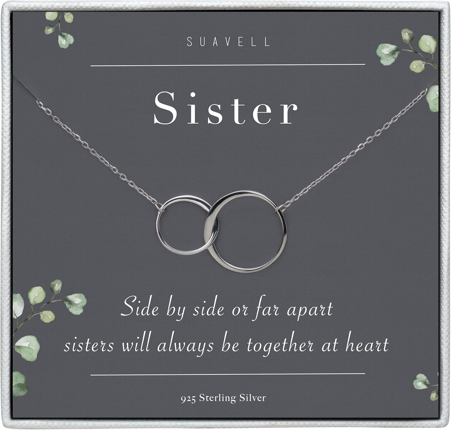 Suavell Sterling Silver Sister Interlocking Double Circle Necklace Sister