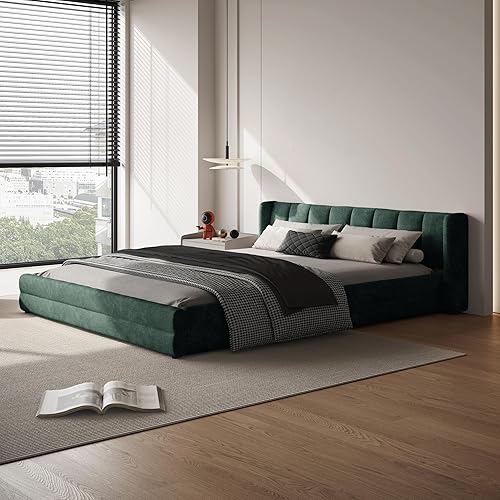 Miniatura 11 de DEINPPA Bastidor de cama tamaño Queen con 4 cajones de almacenamiento y cabecera suave tipo nube, base de madera con tapizado de chenilla, no
