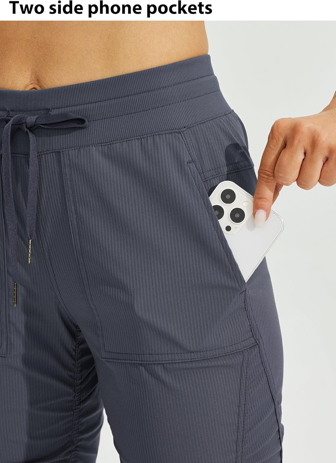 Willit Women's Quick-Dry Capris Travel Pants Lightweight Striped Woven Hiking Workout Casual Pants with Pockets - Image 3