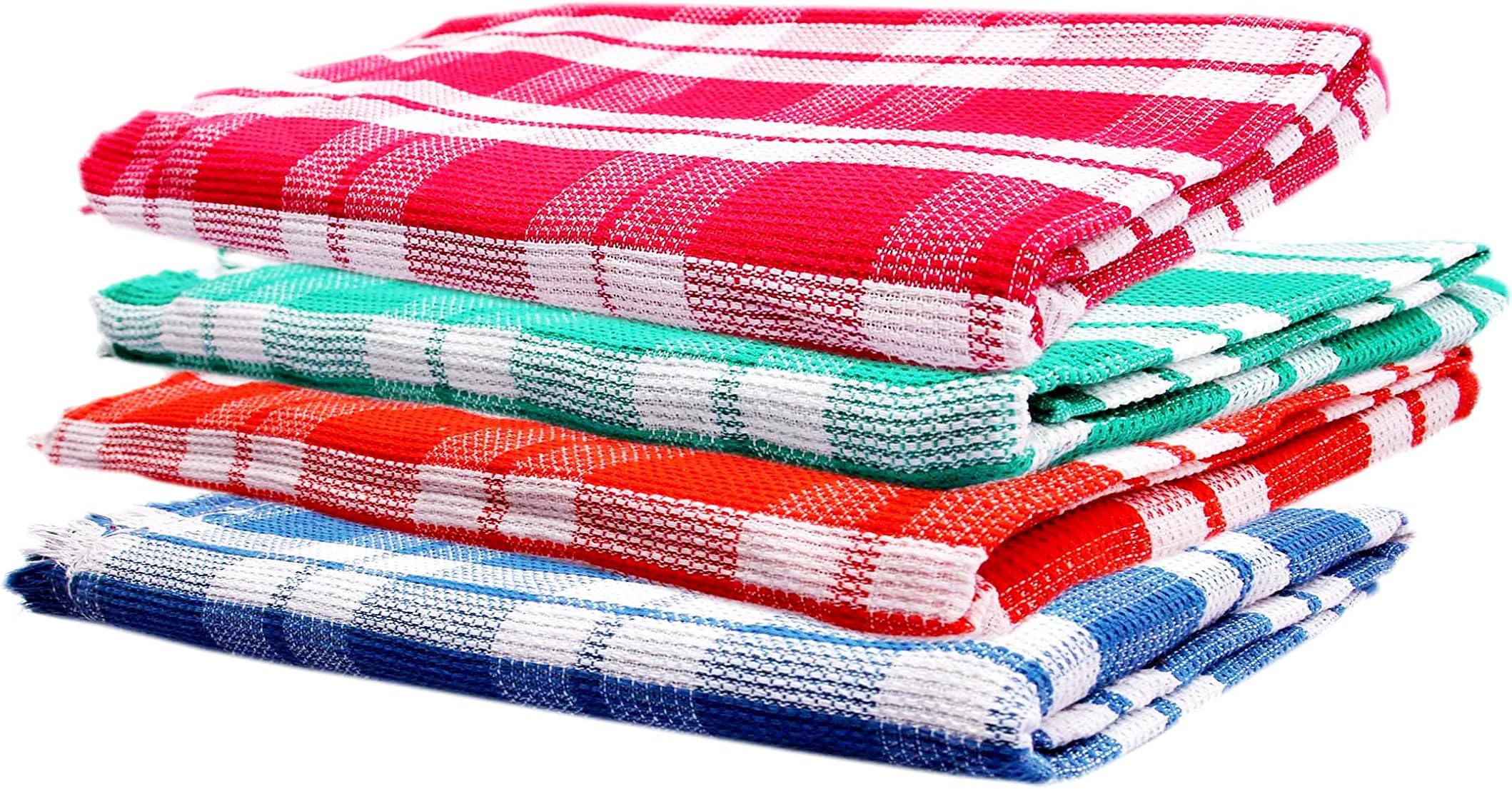 Space Fly 100% Cotton Super Absorbent Multi-Color Checks, Light Weight Bathroom Bath Towels For Home Kitchen (24X52 inch) (Set of 4)