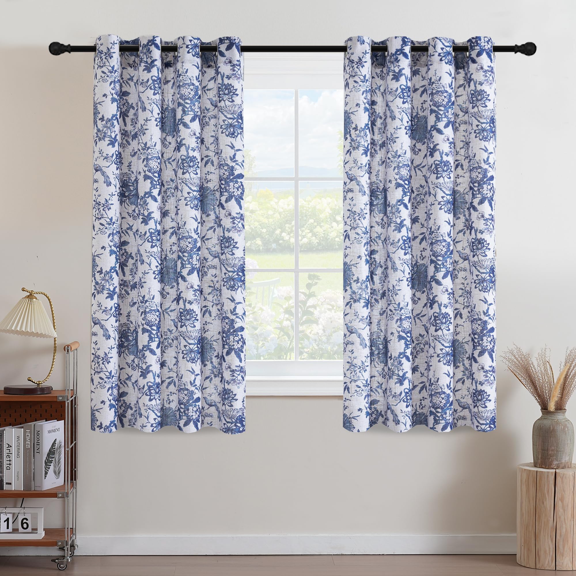 Floral Linen Curtains - Blue Farmhouse Drapes -18 Floral Linen Curtains - Blue Farmhouse Drapes -18