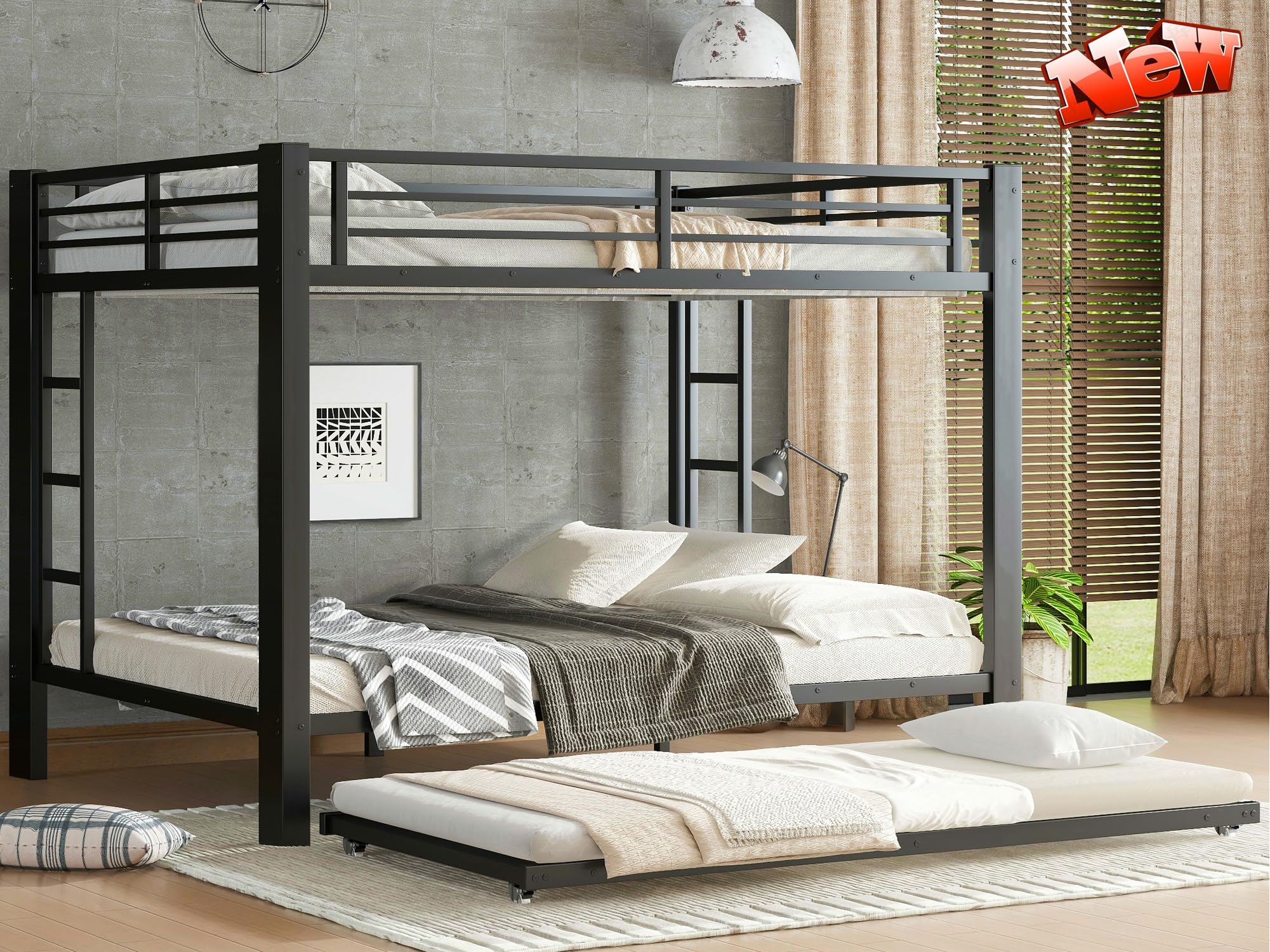 SIGONE Stronger & Safer Heavy Duty Queen Over Queen Size Bunk Bed for Adults Teens, Thickened More Stable Metal Bunkbed Frame (Greater Weight Capacity