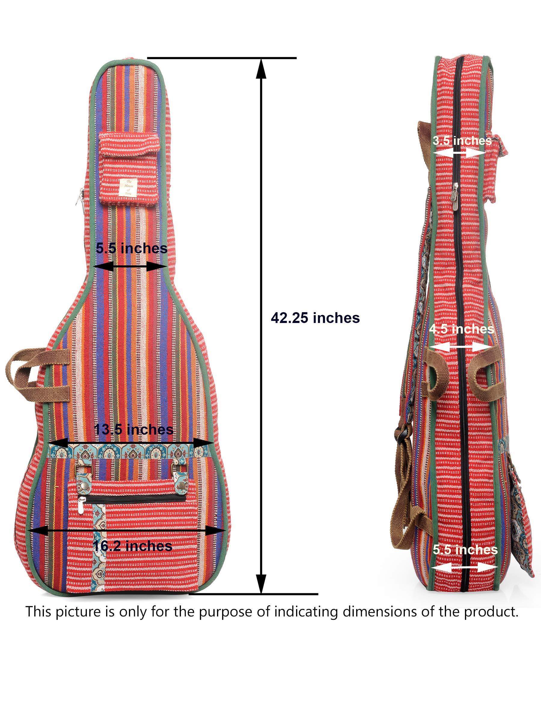 The House of tara Ethnic Handloom Fabric Acoustic Guitar Bag Cover for Men and Women | Modern Guitar Case |100% Cotton Lining | Adjustable Straps | Padded Protection | Zip Pockets | Multicolor 2