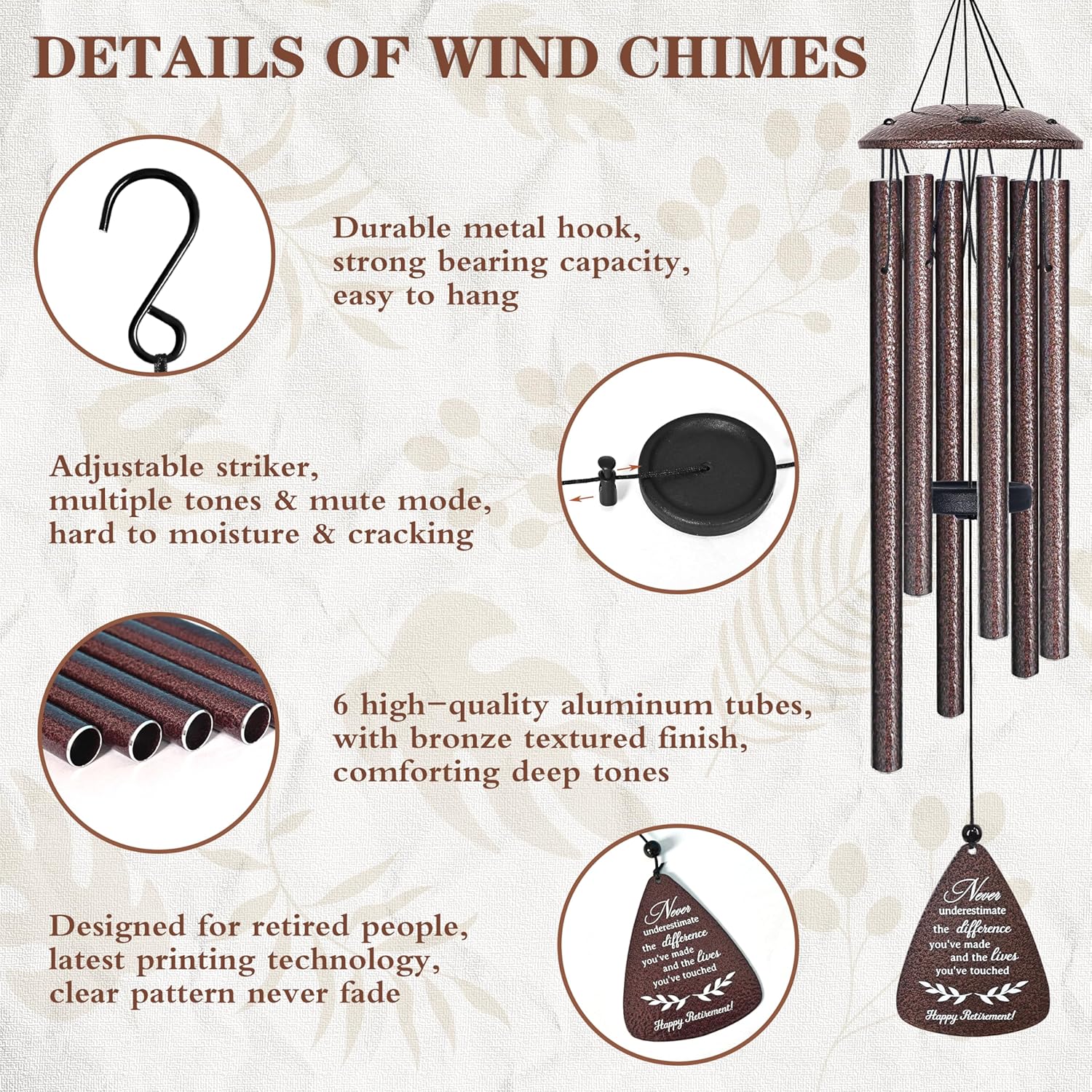 Retirement Gift for Woman Men, 32" Wind Chimes Retired Gifts, 2026 Happy Retirement Gifts for Women Coworker Colleague Boss Teachers Nurses Friends, Going Away Gift Ideas Retirement Decorations - Image 4