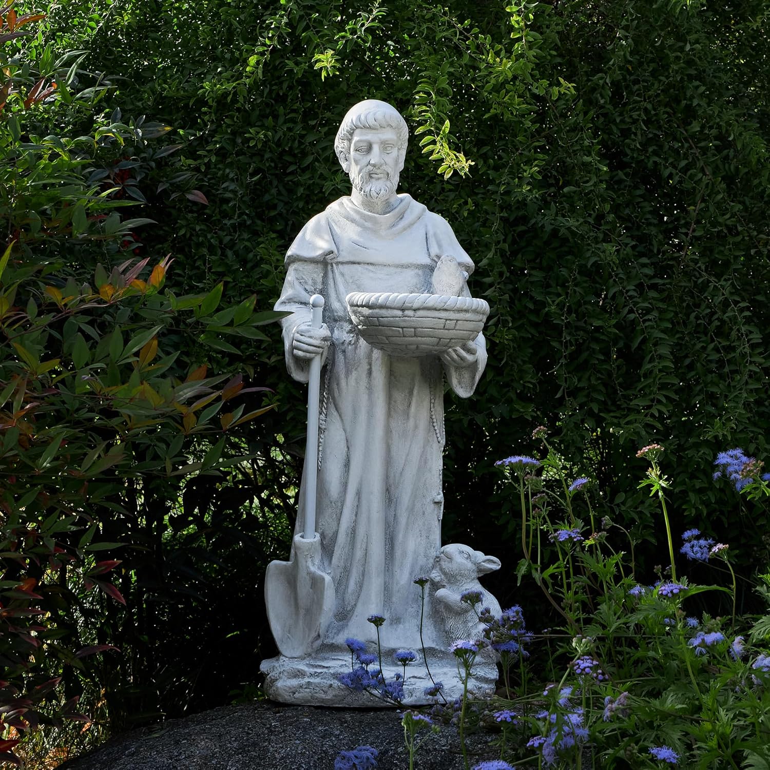 St Francis 28.7Inch Tall Large Garden Outdoor Religious Statue and Sculptures for Home Decor Birdfeeder All Season Yard Patio Lawn Hallway Sculpture Magnesium Oxide Stone