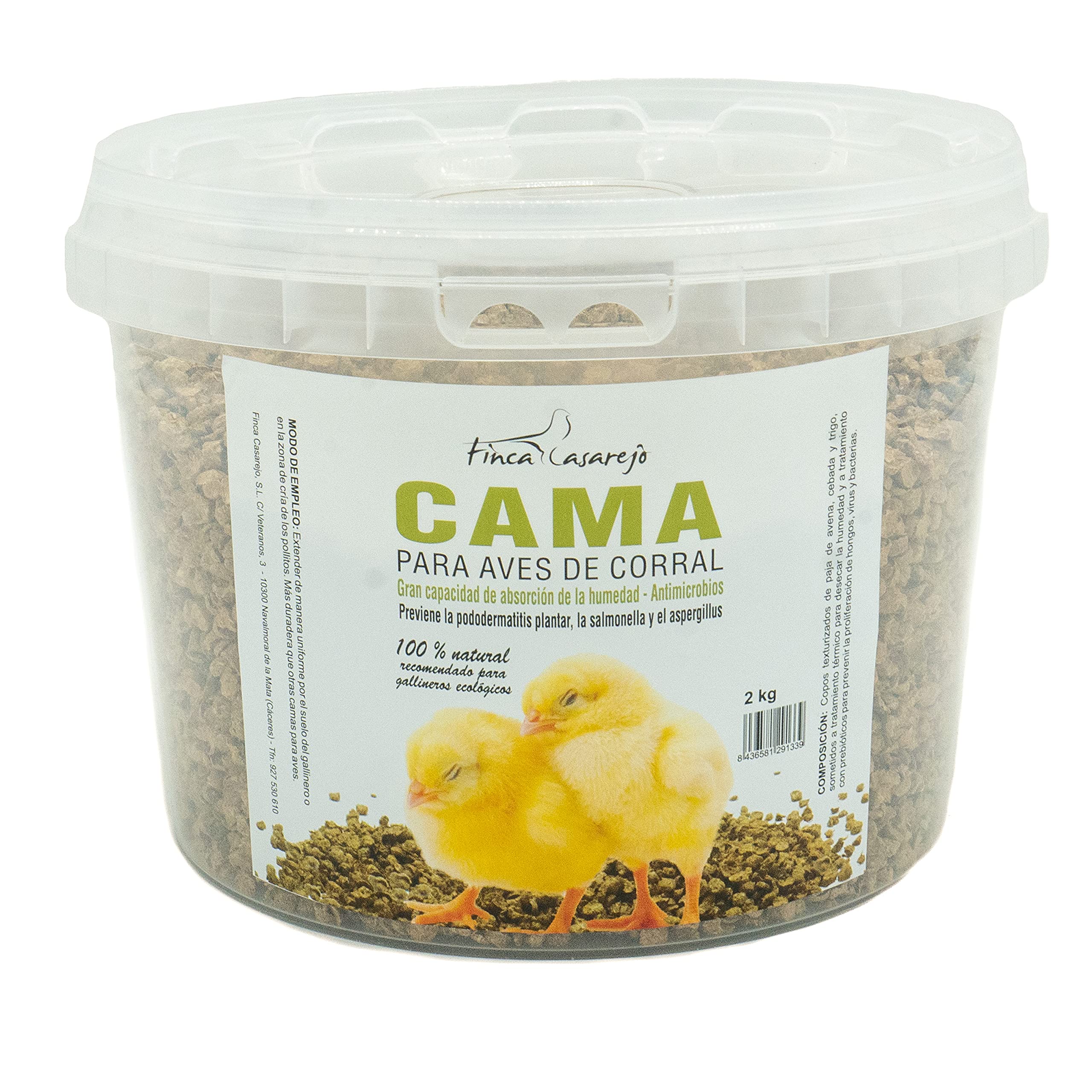 Cama para gallinas (2Kg) - Copos texturizados con tratamiento antimicrobiano - Previene la pododermatitis plantar de las aves - Producto natural absorbente para gallineros (ref. FCCAM2)