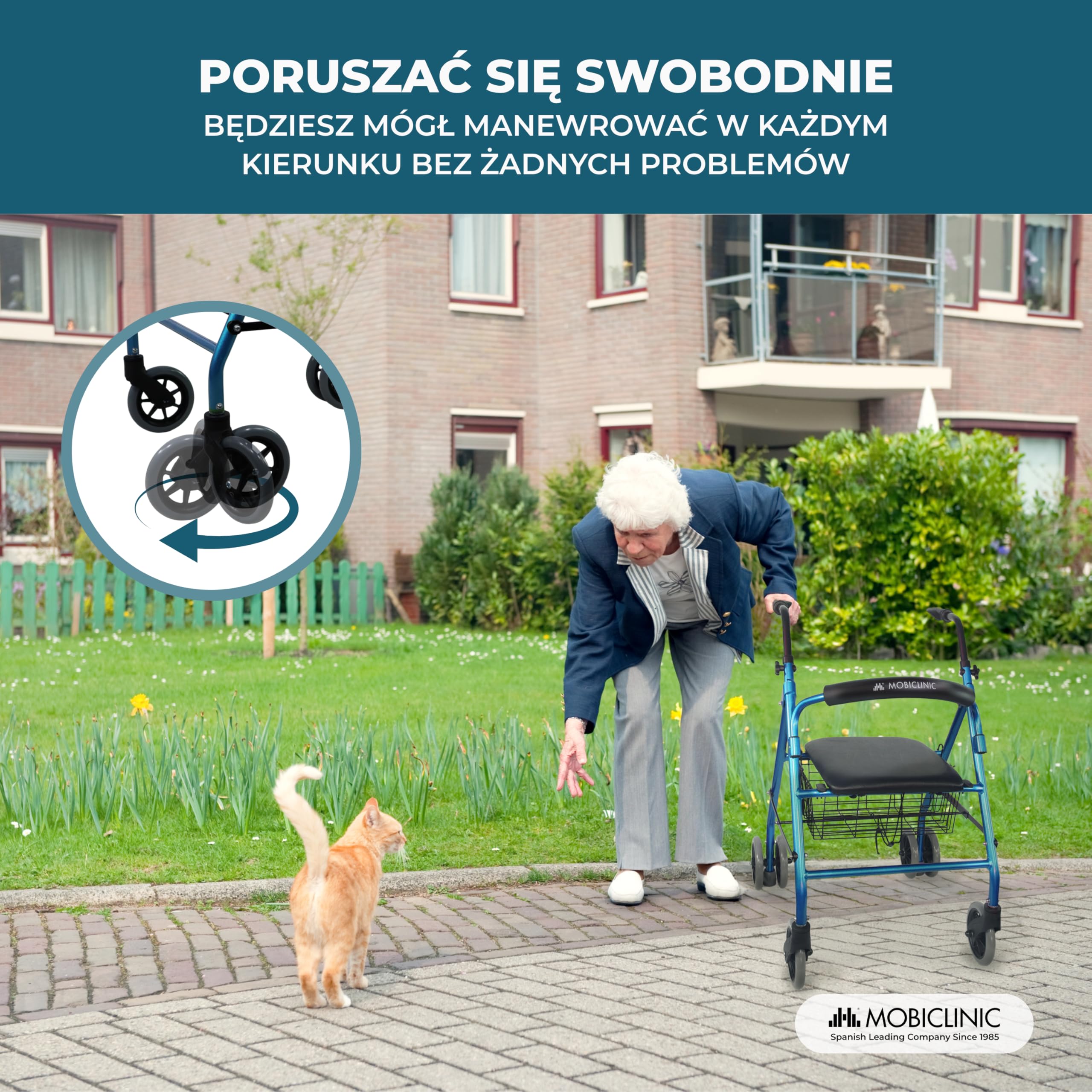 Prado Mobiclinic Składany Chodzik Aluminiowy z Siedziskiem i Oparciem Niebieski