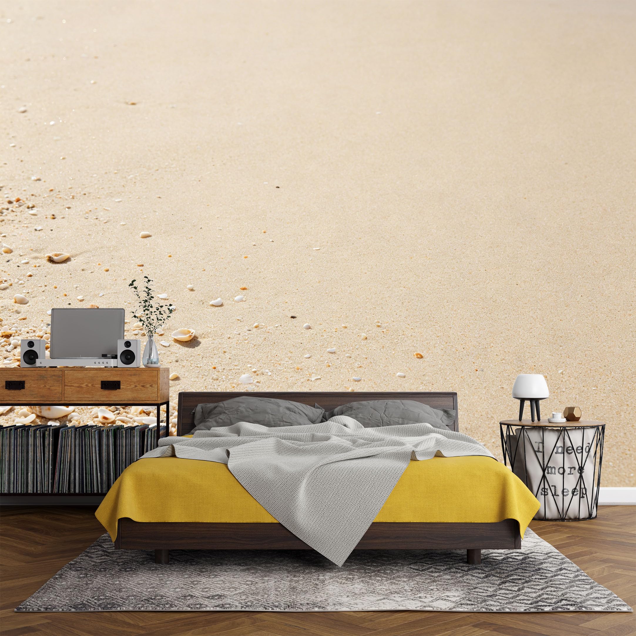Custom Size Wall Mural， Coastal Beach Sand Seashells Shore Natural Texture，SelfAdhesive Art Prints wall Fabric (No PVC) Removable Wallpaper Living Room Decor