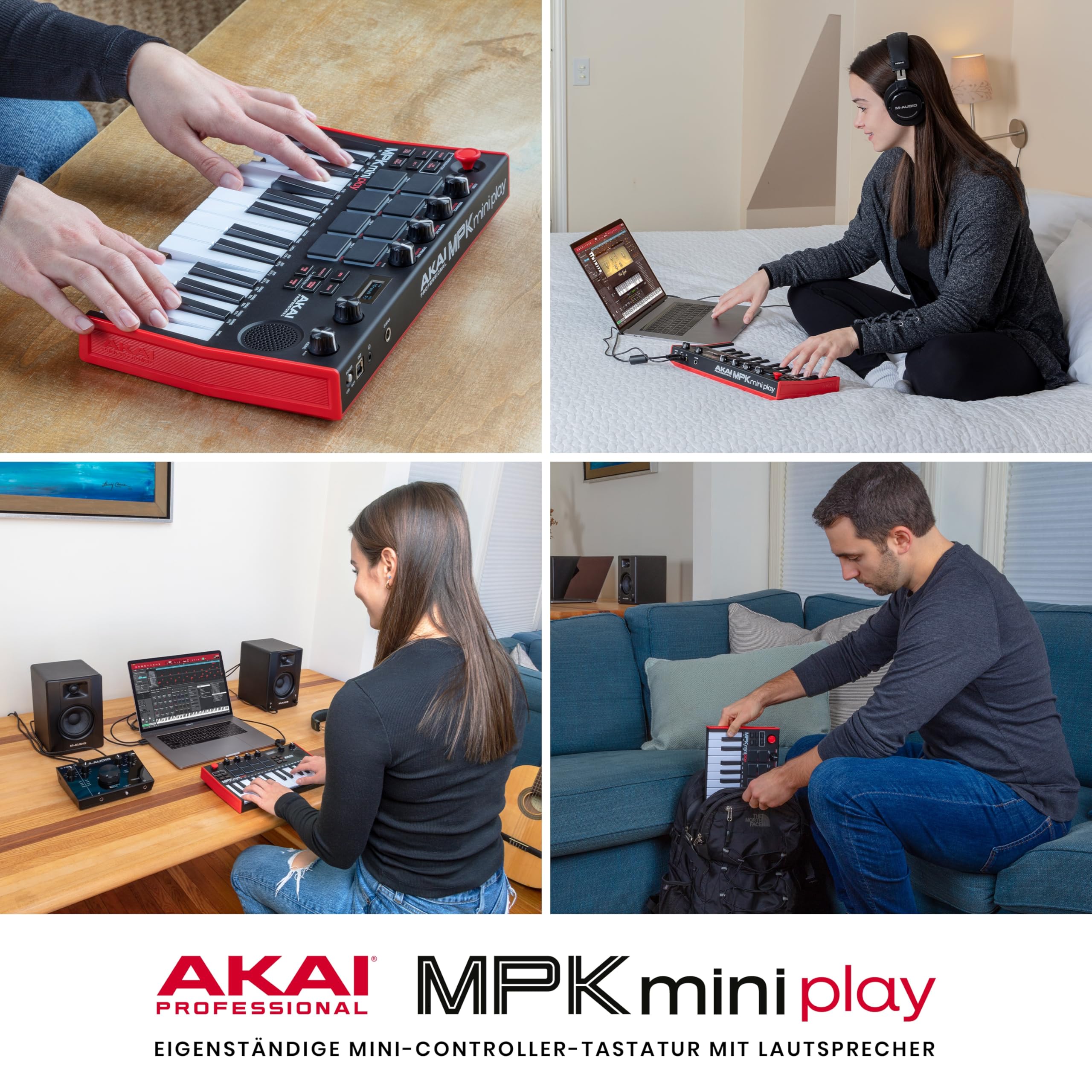 Akai Professional MPK Mini Play MK3 - MIDI Keyboard Controller mit Eingebautem Lautsprecher und Sounds, Dynamische Klaviatur, MPC Pads, Software und Native Instruments Sound Package