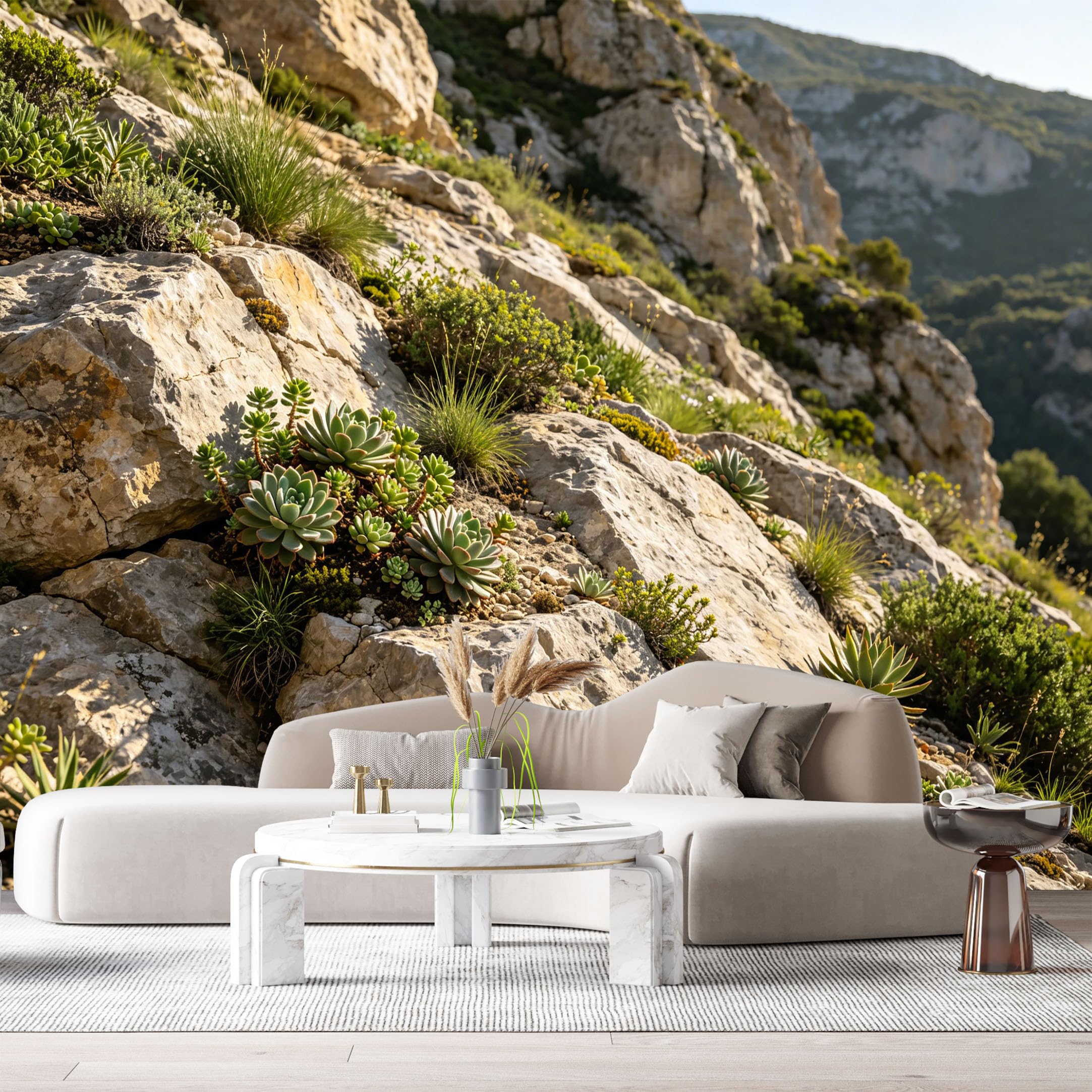 Custom Size Wall Murals Mountain Landscape Botanical Succulent Rocks Sunlit Hills SelfAdhesive Wall Fabric Removable Large Wallpaper for Photo Living Room