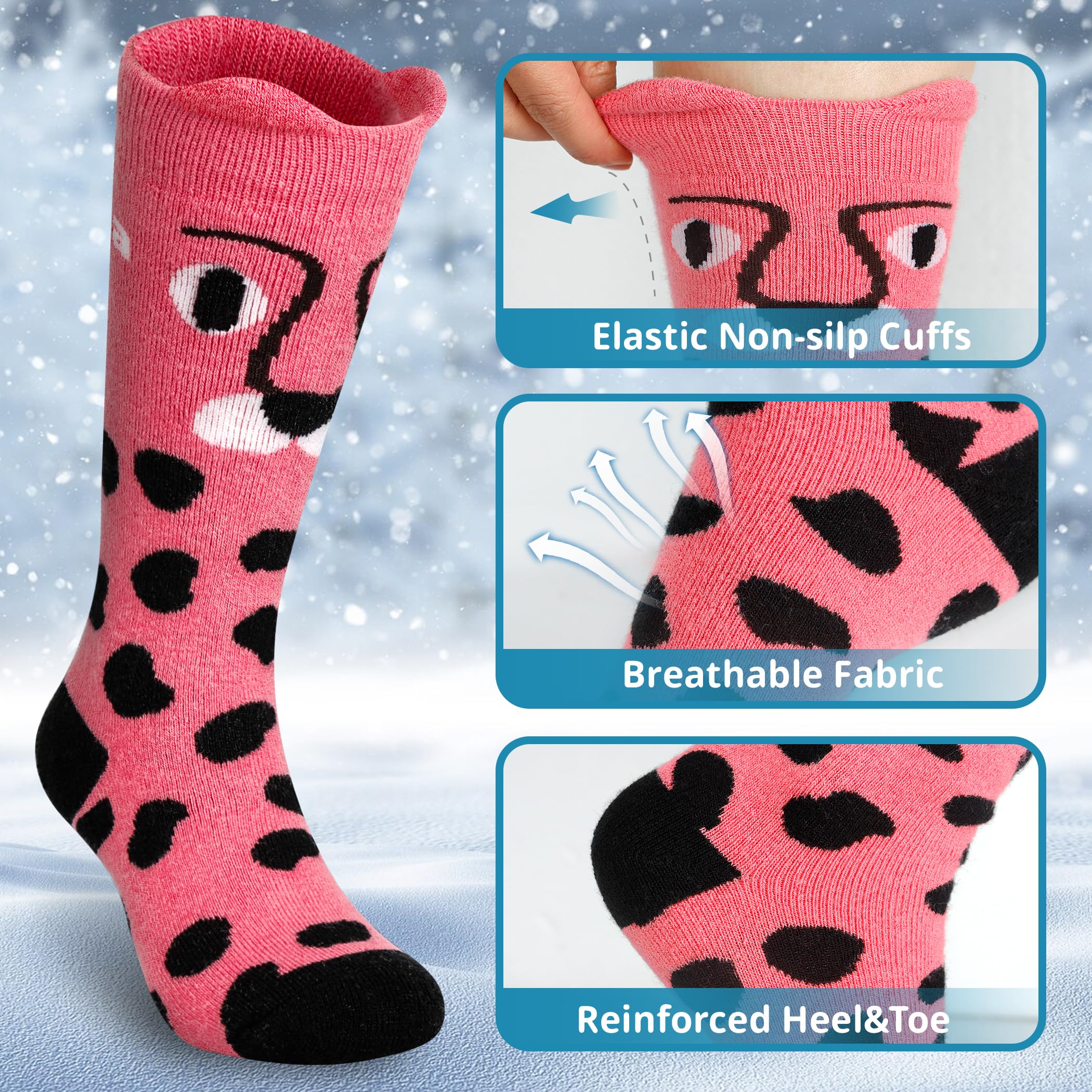 Muezna 2 Paar Kinder Merinowolle Skisocken, Jungen Mädchen Winter Thermosocken Kindersocken Sportsocken Knie-High Warme Dicke Skifahren Skaten Socken (OTC)