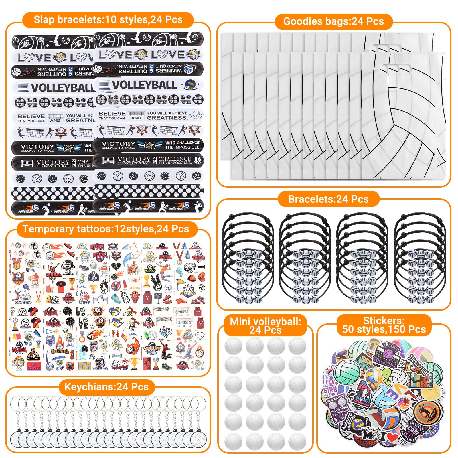 Kolewo4ever 295 Pieces Volleyball Party Favors Supplies Set Bulk Volleyball Goodie Bag Fillers for Sport Party Gifts Bags (Volleyball)