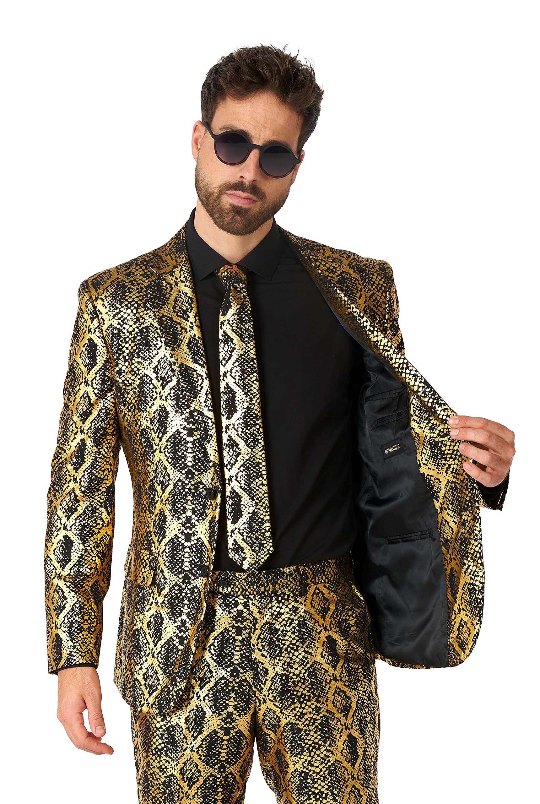 OppoSuits Divertente Abito da Festa da Uomo, Serpente Lucido, Completo con Giacca, Pantaloni e Cravatta, Serpente Lucido, 58