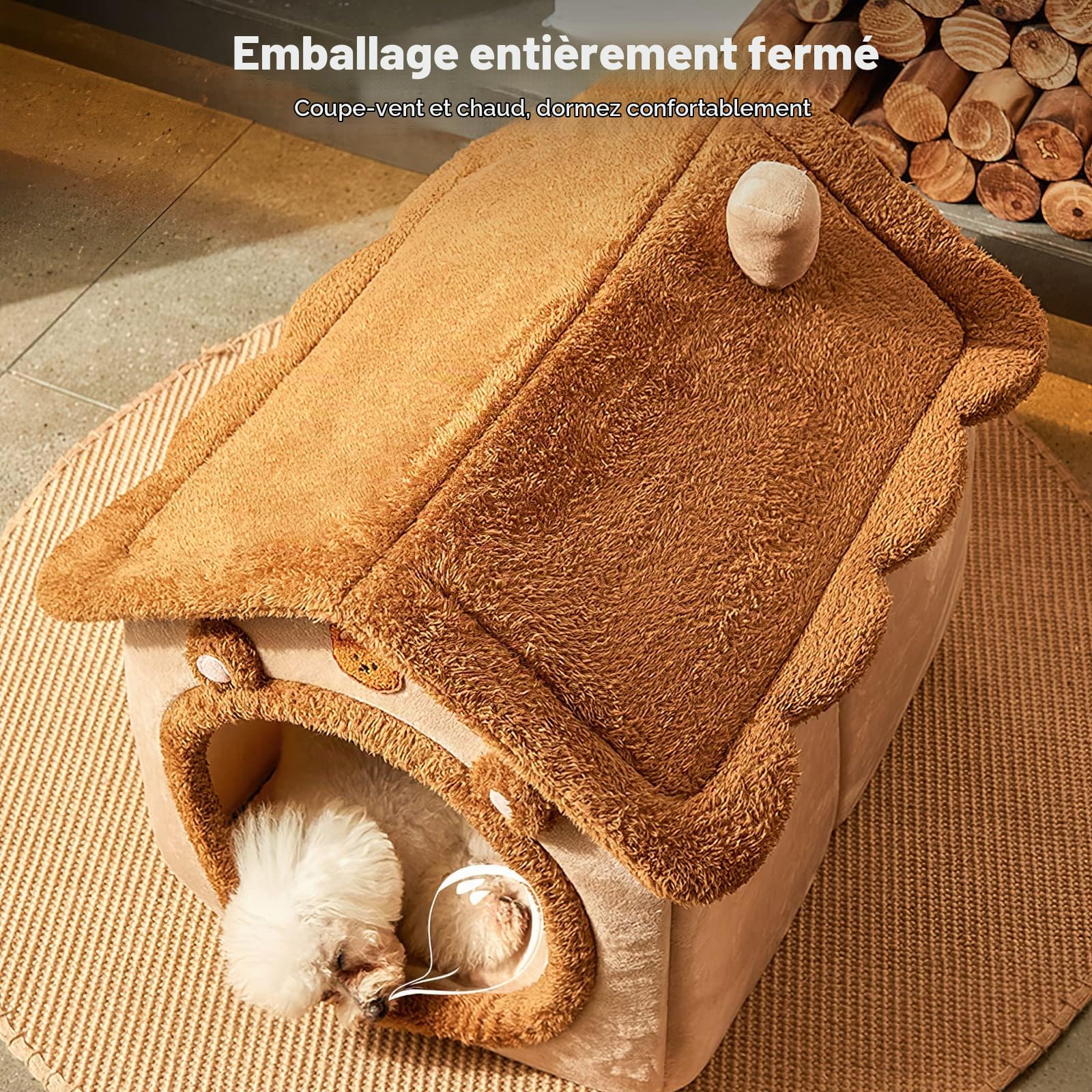 Galatée Lit De Grotte pour Chat, Lit De Chien Lavable, Maison De Chat Chaude Et Confortable, Maison De Chat Confortable Pliable, Lit De Chien avec Coussin Amovible(M, Marron)