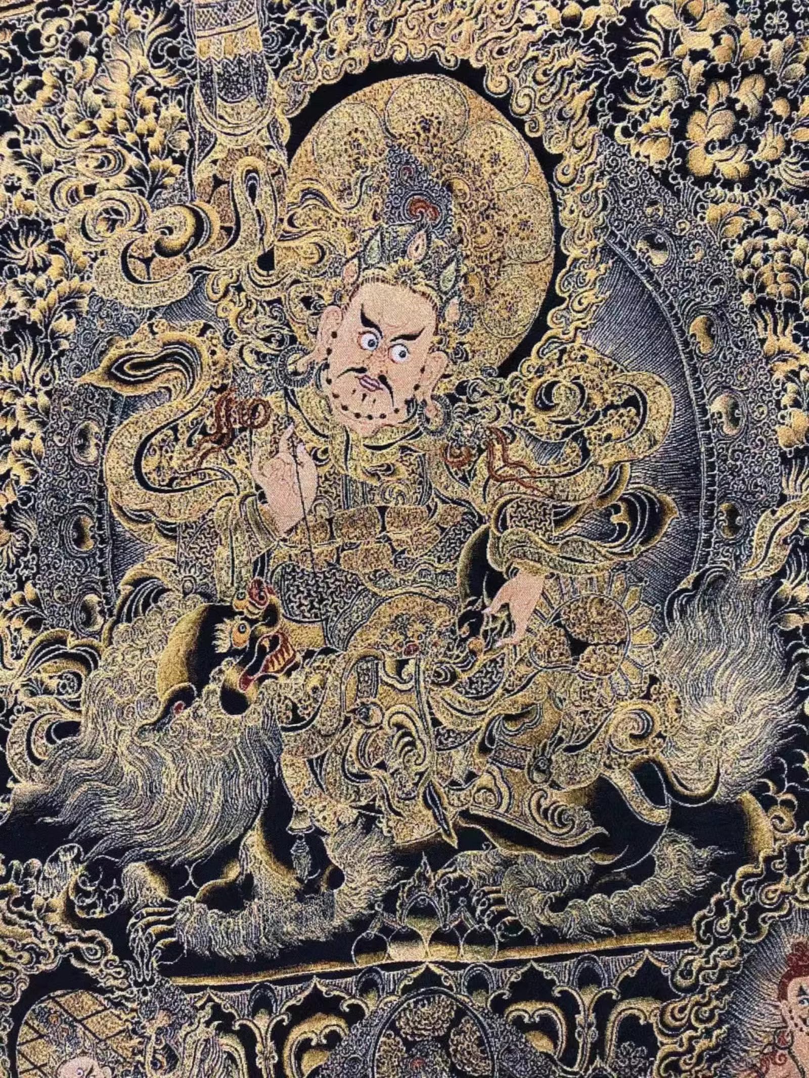 FENNYYAR Vaishravana Thangka Stickerei Brokat, 90 cm, Eingangshalle, tibetische Wandmalerei, Dekoration