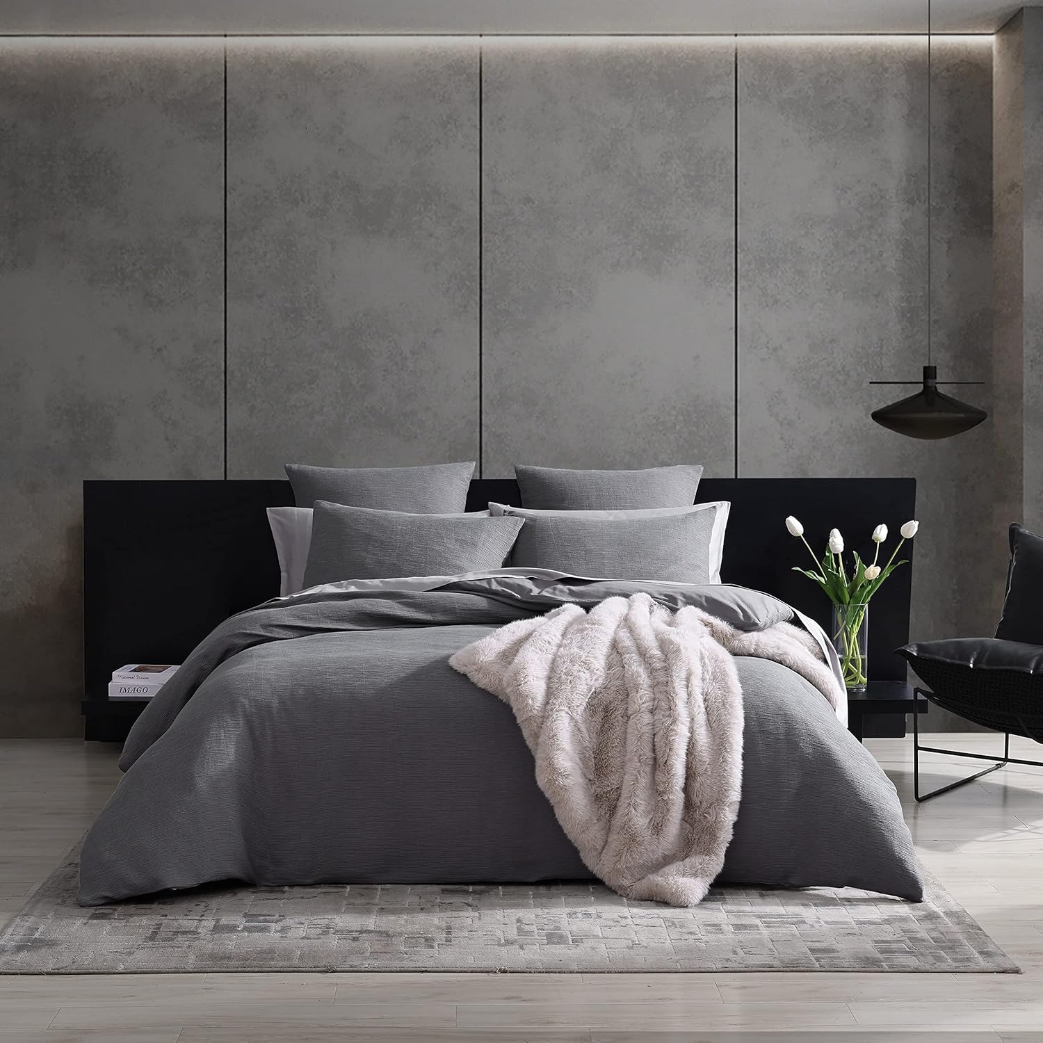 Vera Wang Queen Duvet Cover Set, Reversible Cotton Bedding