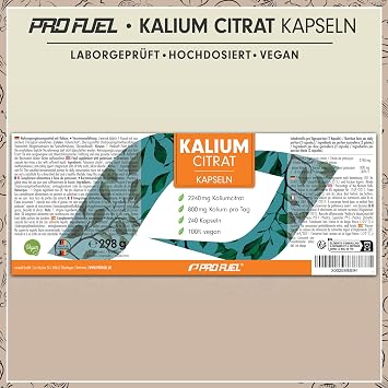 Potassium Capsules 240x – Optimal High Dose: 2240 mg Potassium Citrate per day of which 800 mg Elementary Potassium (Potassium) – High Bioavailability – Laboratory Tested with Certificate – Supply for 120 Days
