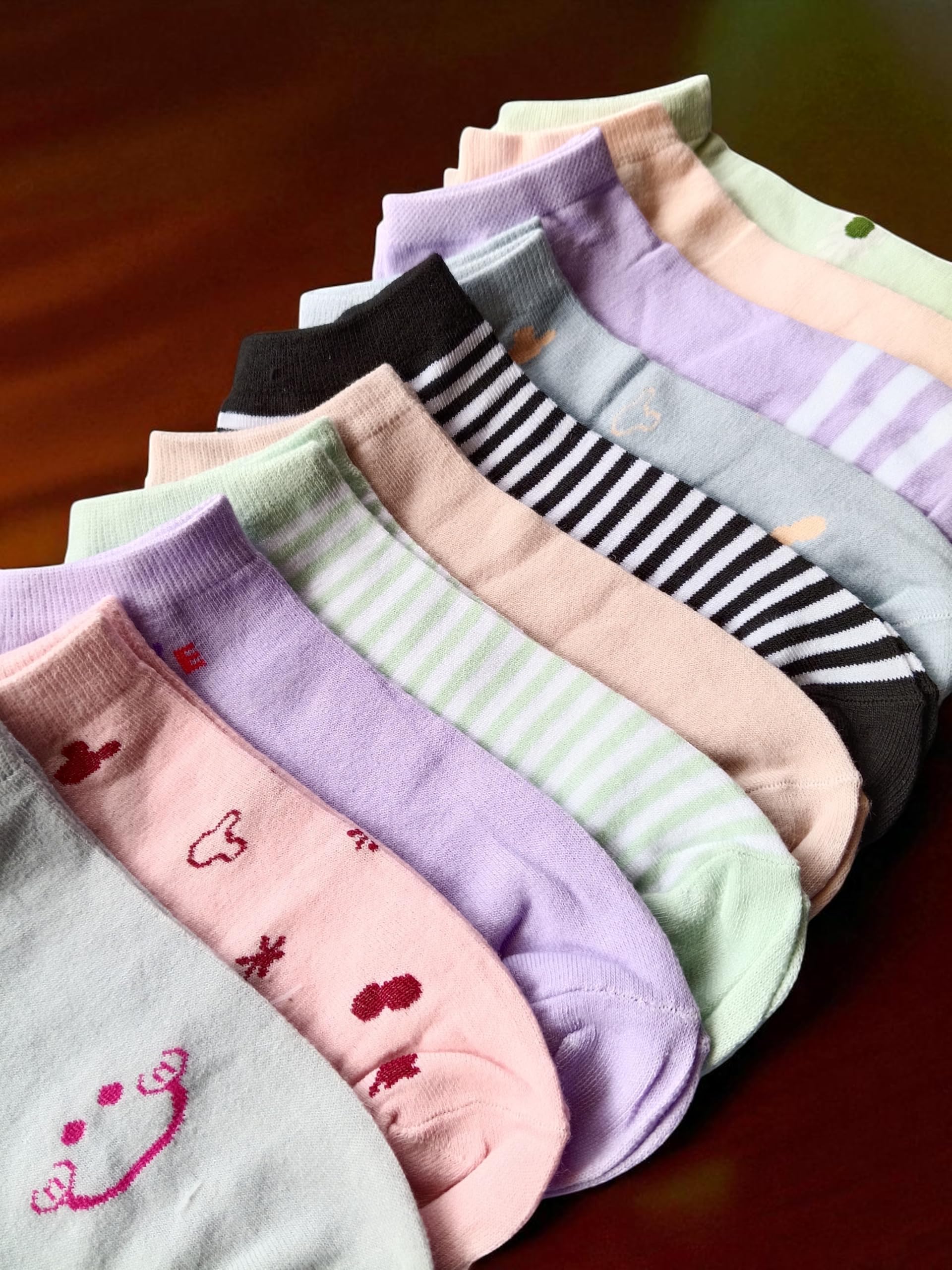NEOBABY Fancy Ankle Socks for Women – Casual & Sports Use, Odour Resistant, Multi-Design Pack of 10 Pairs - Image 3 thumbnail