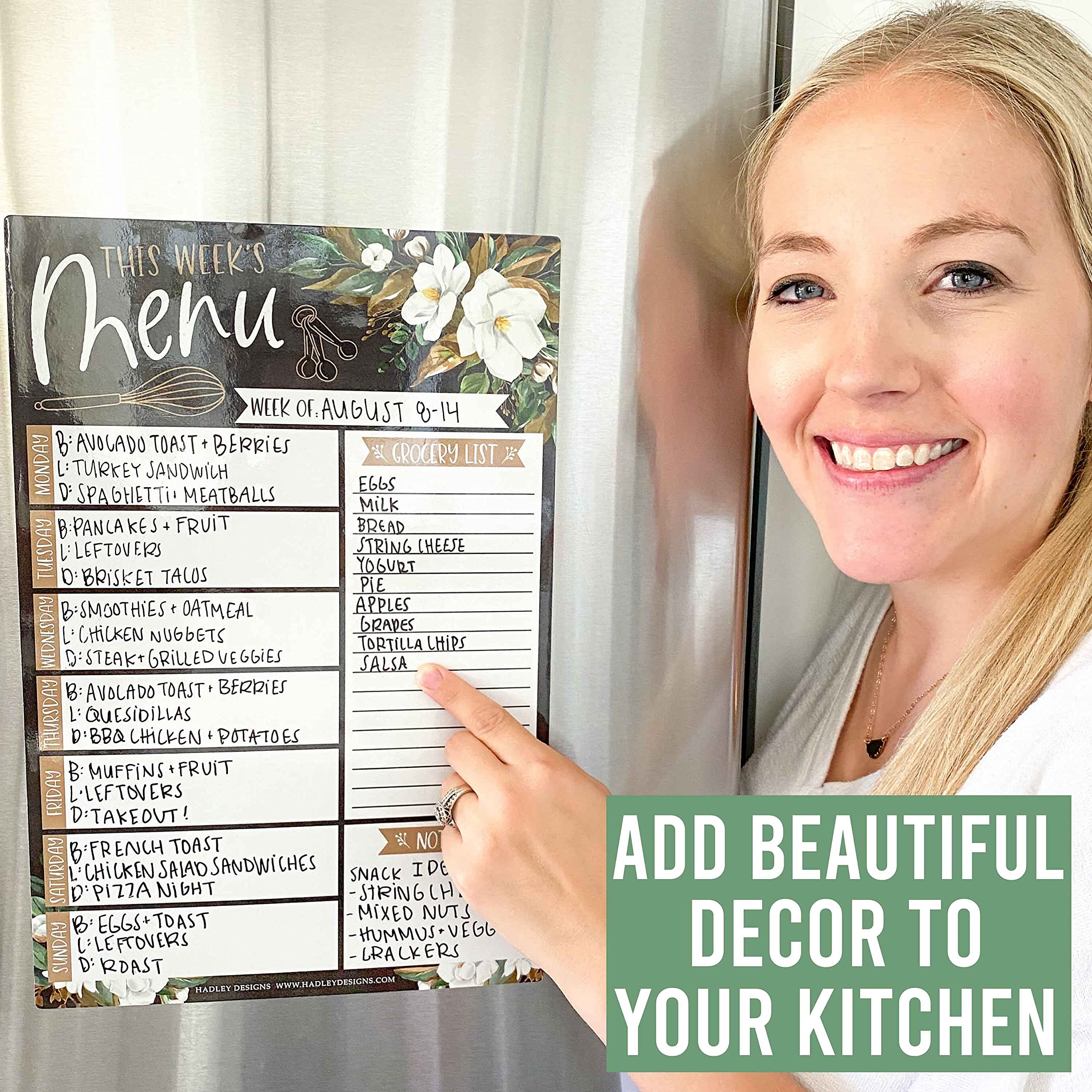 Weekly Meal Planner Dry Erase Board for Refrigerator Magnolia