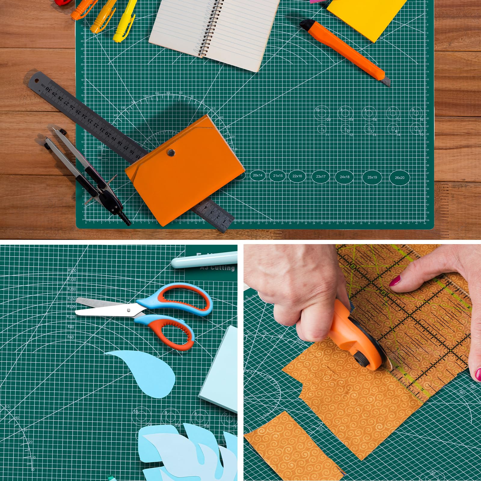 COOZEE Tappetino da taglio autorigenerante, formato A1, 61 x 91 cm, per cucito, double-face, 5 strati, in tessuto, per progetti di artigianato, trapuntatura e cucito, verde