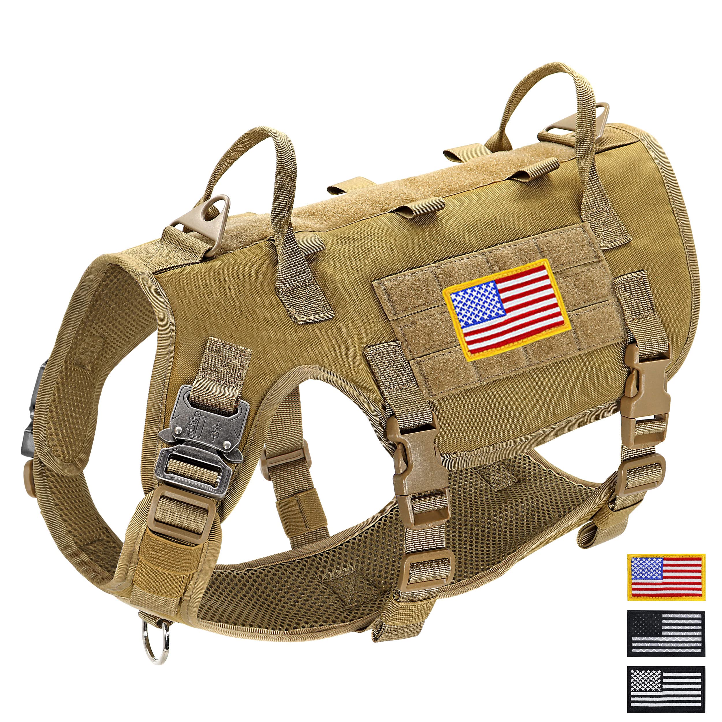 Didog Tactical Dog Vest Harness, No Pull Military Dog Harness with 2 Handles，Adjustable & Escape Proof Training Vest for Medium Large Dogs, Khaki M