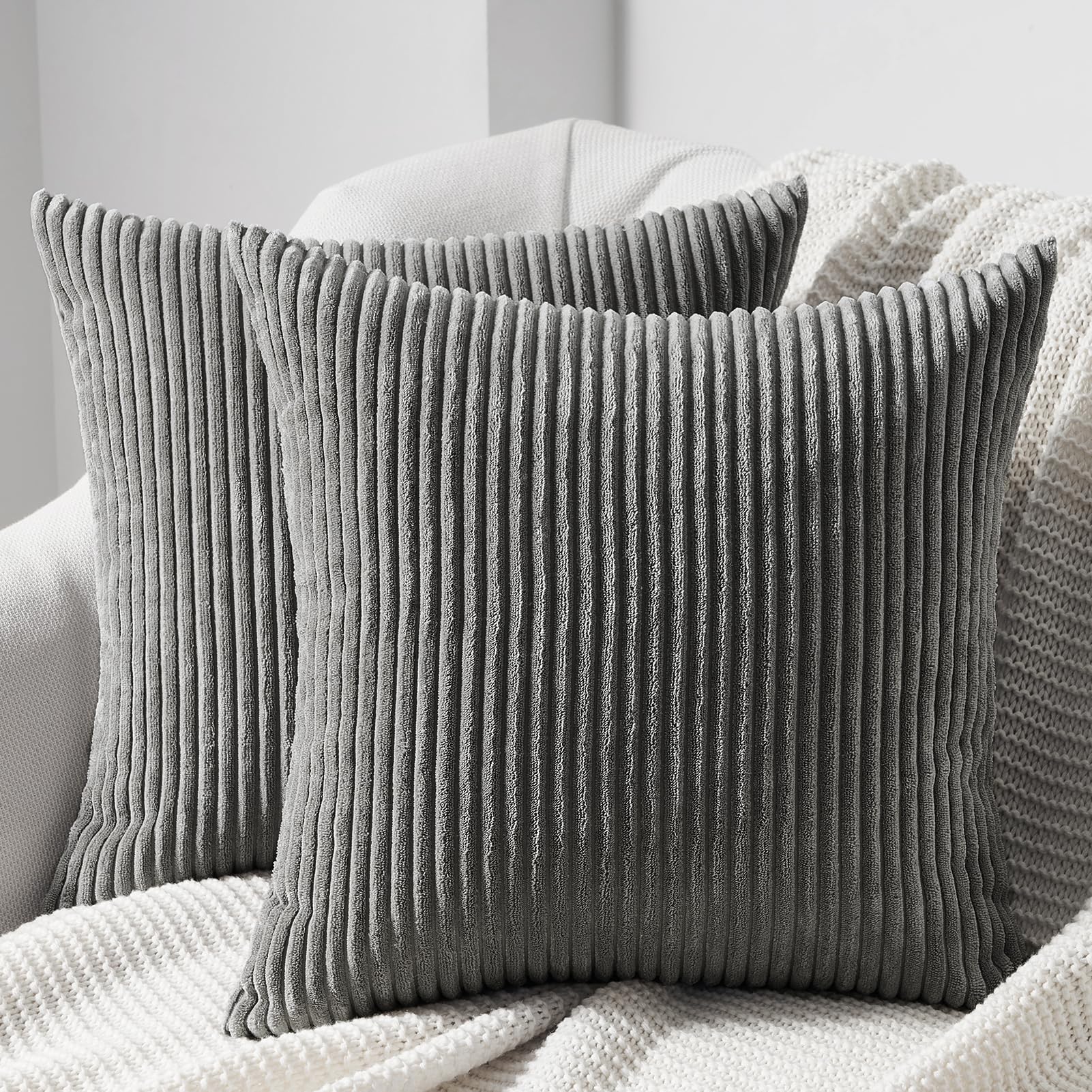 Topfinel Fundas Cojines 40x40 Gris Oscuro de Pana para Decoracion Hogar Moderno Salon, Funda Cojin para Cama,Sofa.Fundas de Cojines Sofa Decoración Salon Modernos 2 Piezas.