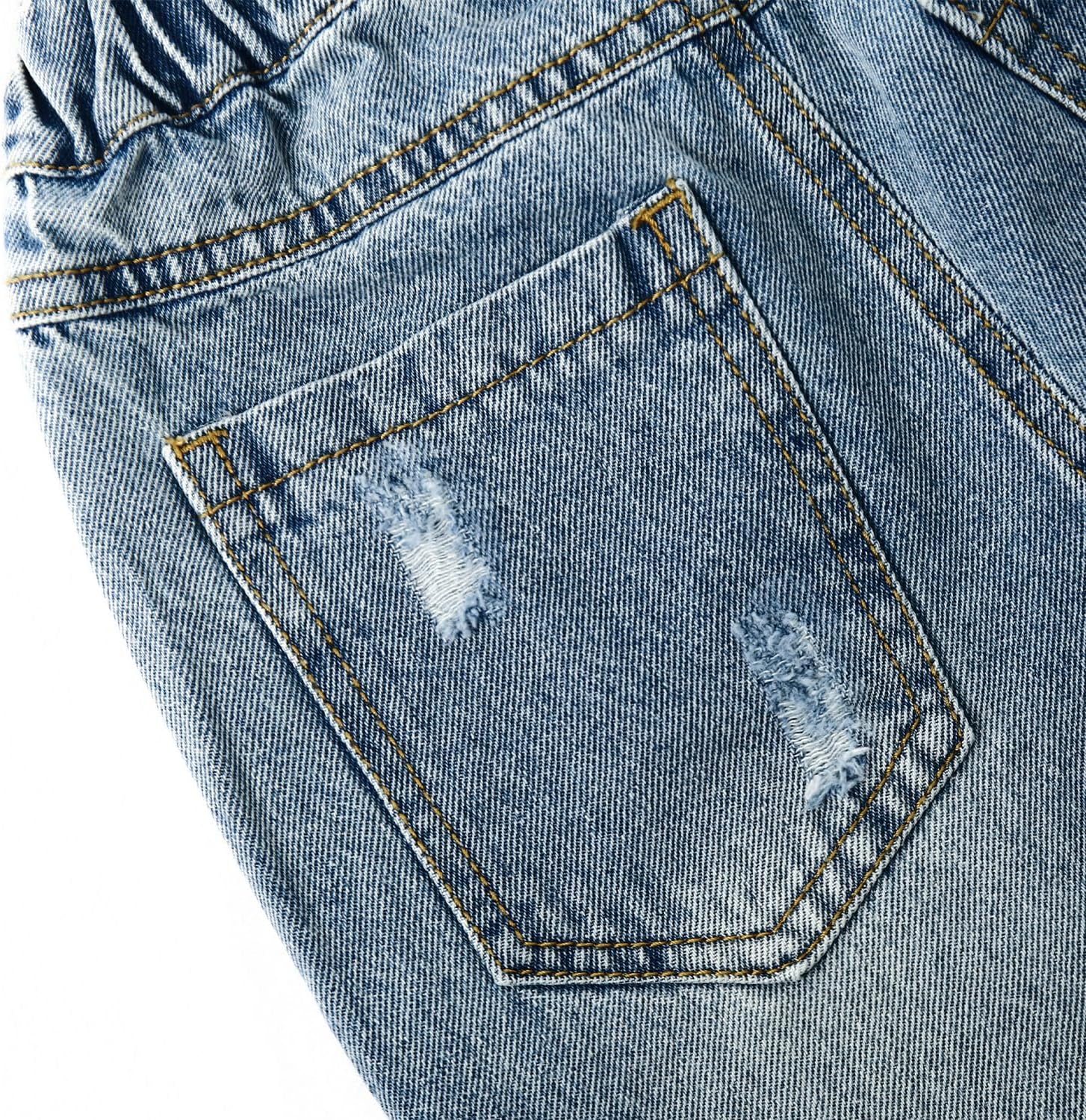 KIDSCOOL SPACE Baby & Little Girls Ruffled Elastic Waist Colorful Button Decor Vertical Pocket Jeans - Image 3