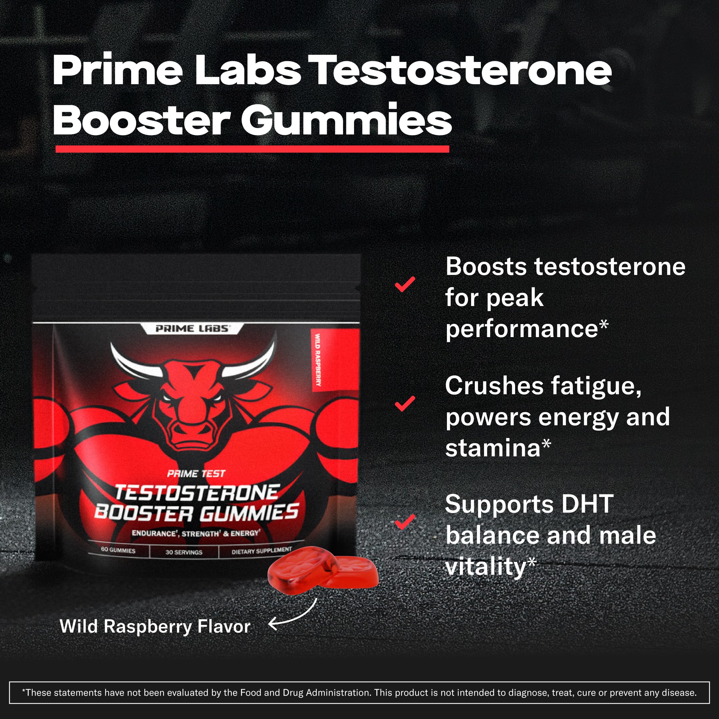 Prime Labs Prime Test Testosterone Booster Gummies for Men - Tongkat Ali, Horny Goat Weed, Saw Palmetto, Boron & Vitamin D3 - Non-GMO, 3rd Party Tested - 60 Count — Amazon image 2