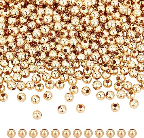 NBEADS Aproximadamente 1000 cuentas de latón macizo chapado en oro de 18 quilates cuentas espaciadoras de metal de 0157in cuentas doradas para hacer