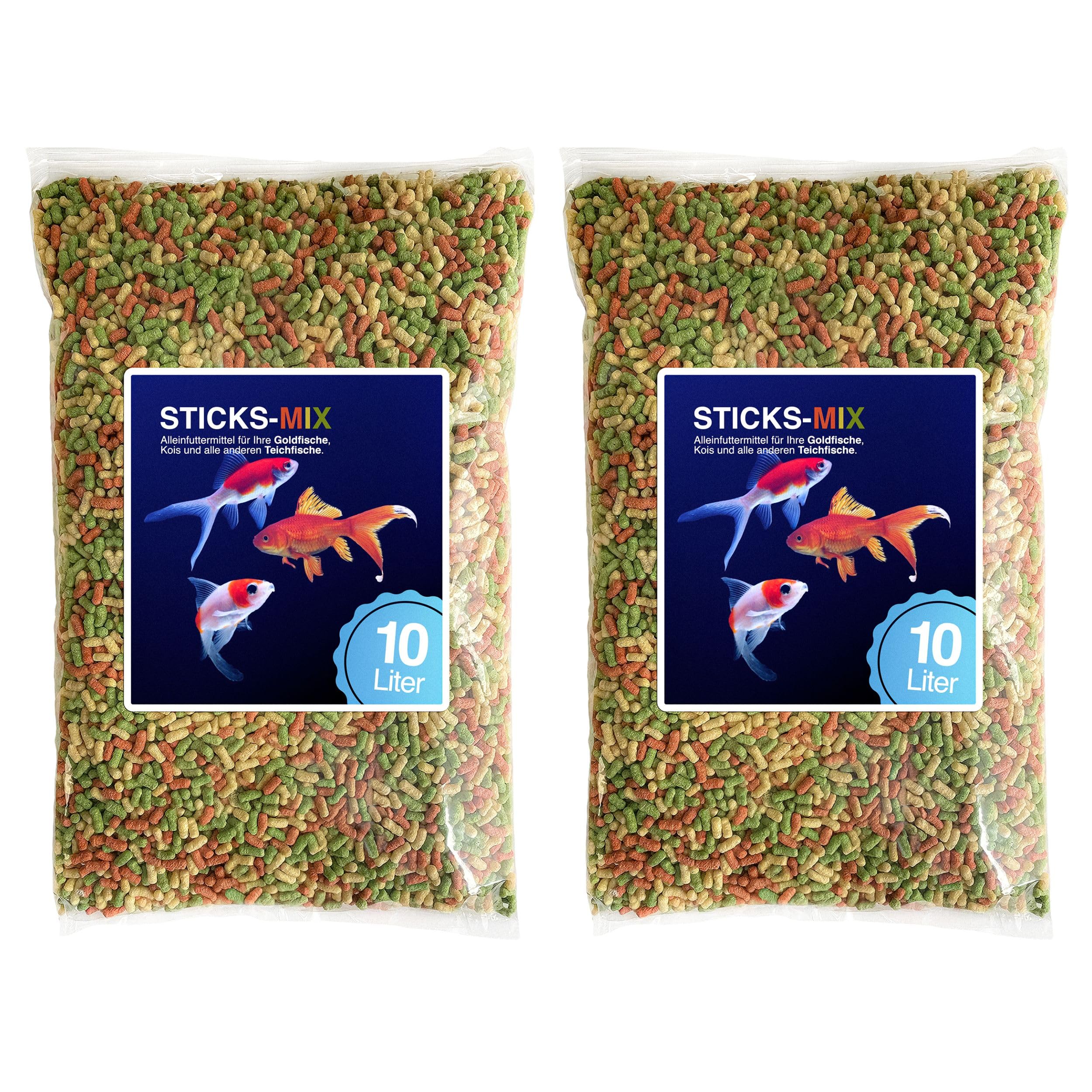 Estanque Sticks Mix 20 litros – Pienso completo premium para peces de estanque, kois y peces de colores, enriquecido con vitaminas, no se empañan