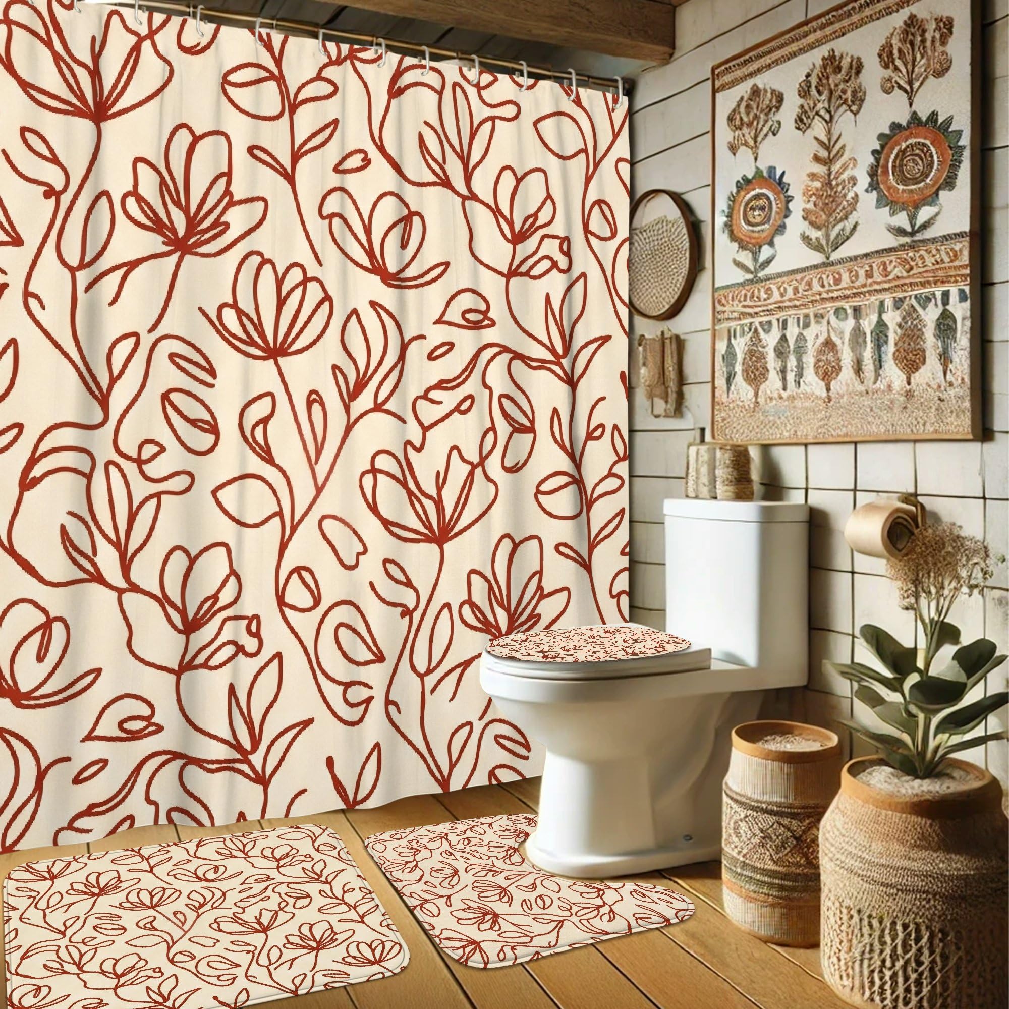 Rideau de douche minimaliste moderne pour studio et dortoir avec tapis de bain 183x183 cm
