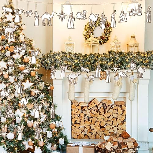 Miniatura 5 de 28 Pcs Christmas Nativity Scene Christian Ornaments for Christmas Tree Wooden Hanging Ornament Gifts The Birth of Jesus Religious Decorations for