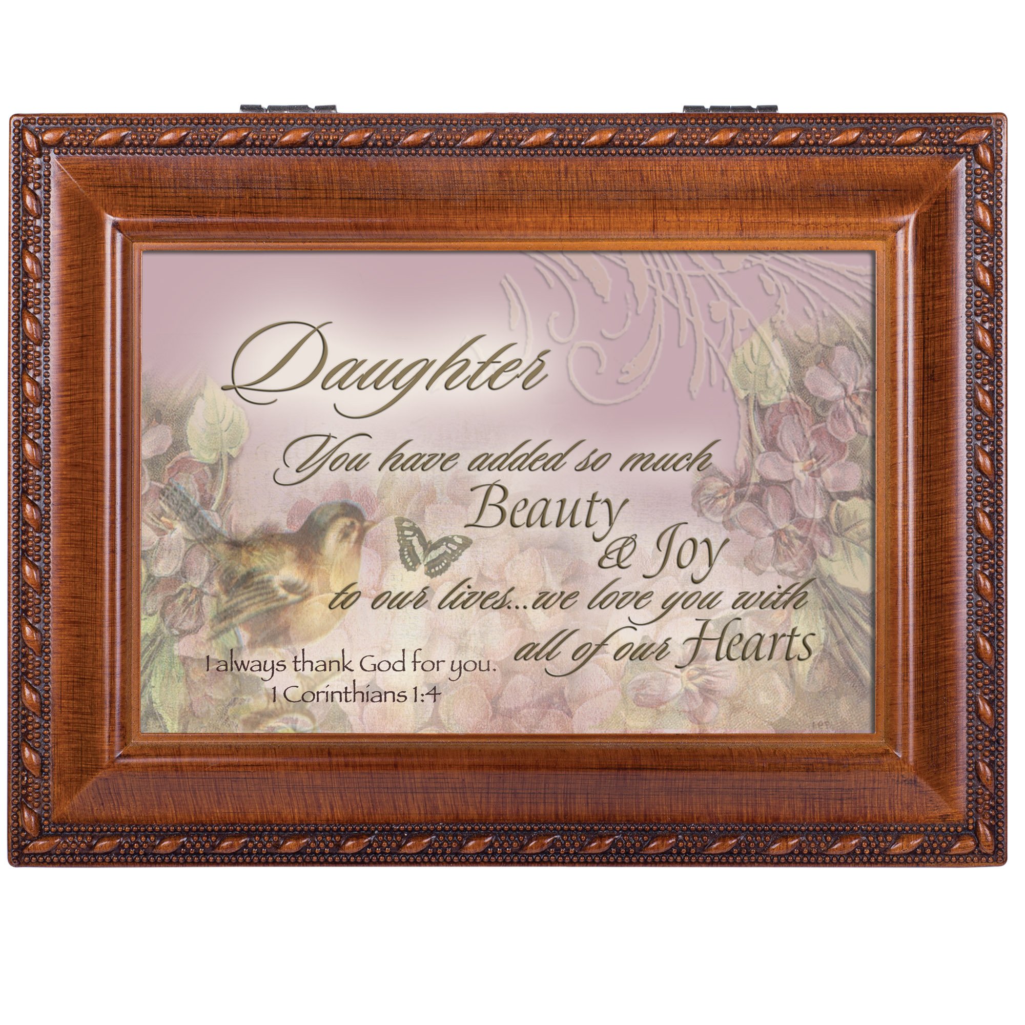 Daughter Joy Woodgrain Inspirational Cottage Garden Traditional Music Box plays Amazing Grace