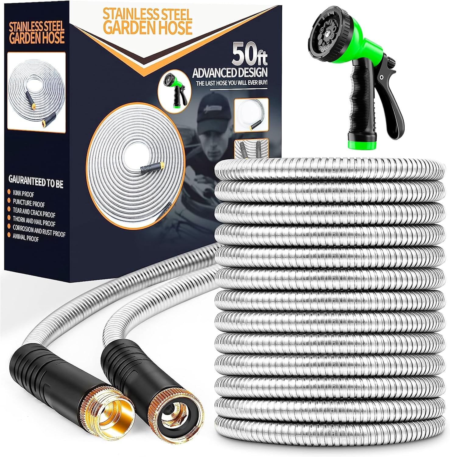 Garden Hose 50ft - Metal Garden Hose with 10-Function Nozzle for Effortless Watering and Versatile Gardening - Copper Bullet Hose with The Ultimate Expandable Garden Hose.