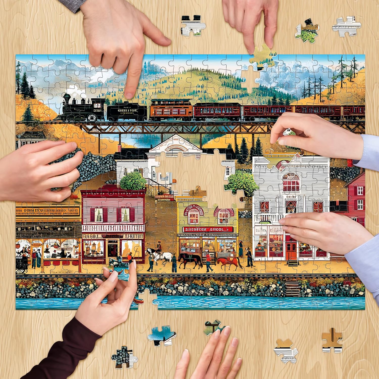 500 Pieces Puzzle for Adults, Retro Train Jigsaw Puzzles for Adult, Countryside Town Jigsaw Puzzle 500 Pieces for Adults Seniors, Challenging Game Home Decor Birthday Gift Toy 20.5 * 15 in