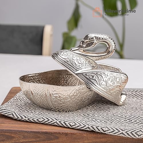 Miniatura 4 de Alisveristime Zamac Azucarero con tapa inspirado en el otomano turco con forma de cisne, 13.4 onzas, color plateado