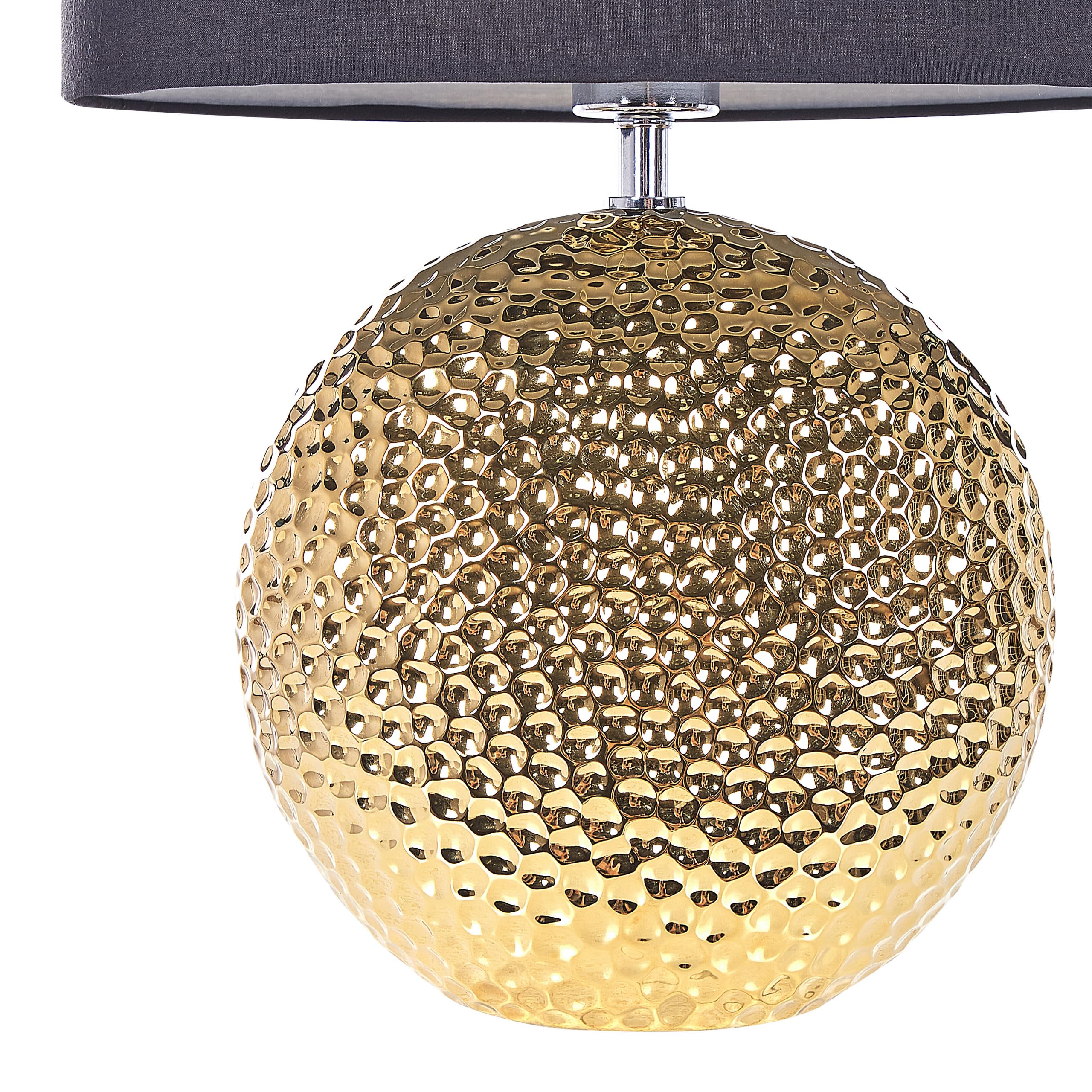Beliani Glamouröse Tischlampe Keramik gold mit Stoffschirm Trommelform schwarz Nasva