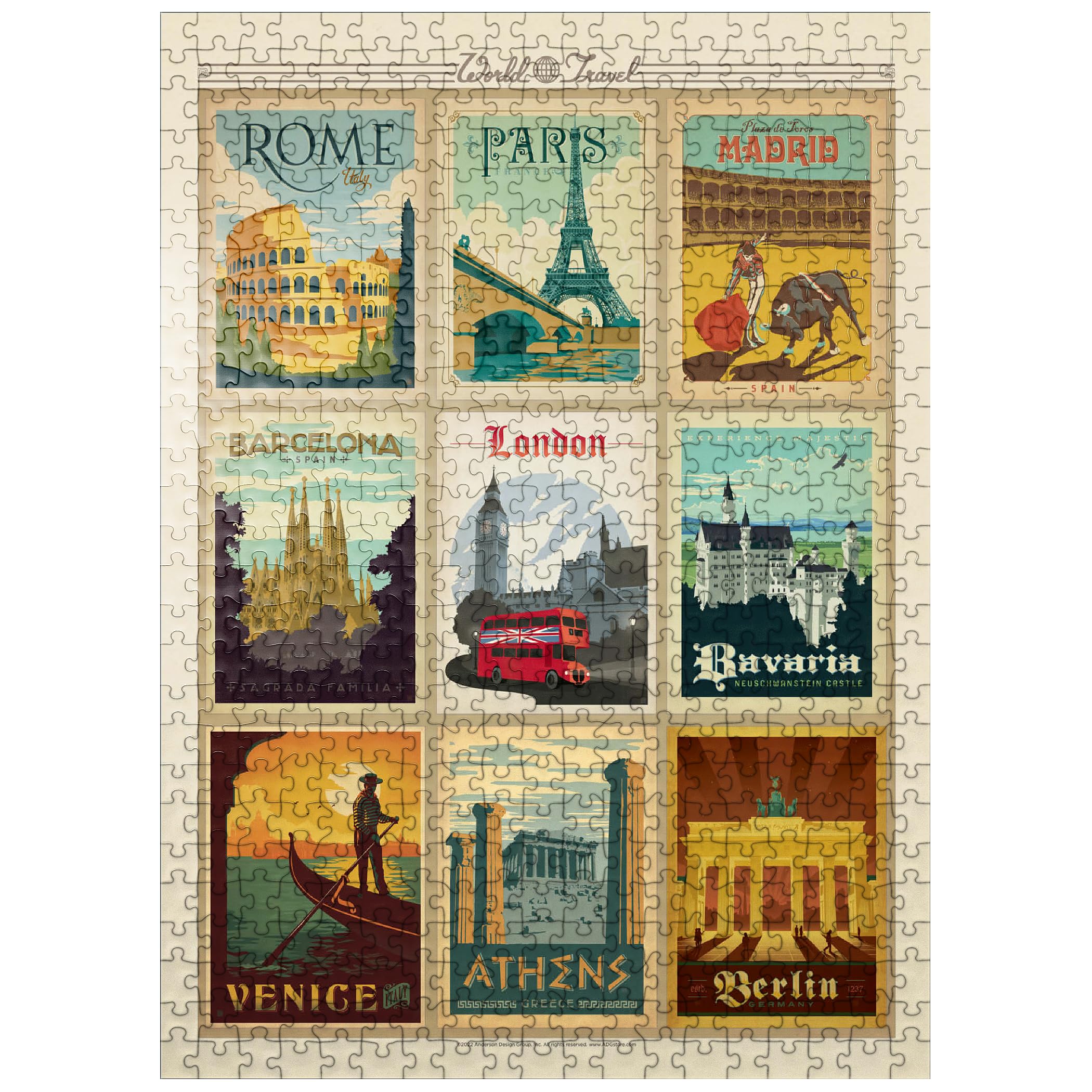 MyPuzzle Europe Travel, Collage, Vintage Poster - Premium 500 Piece Jigsaw Puzzle for Adults